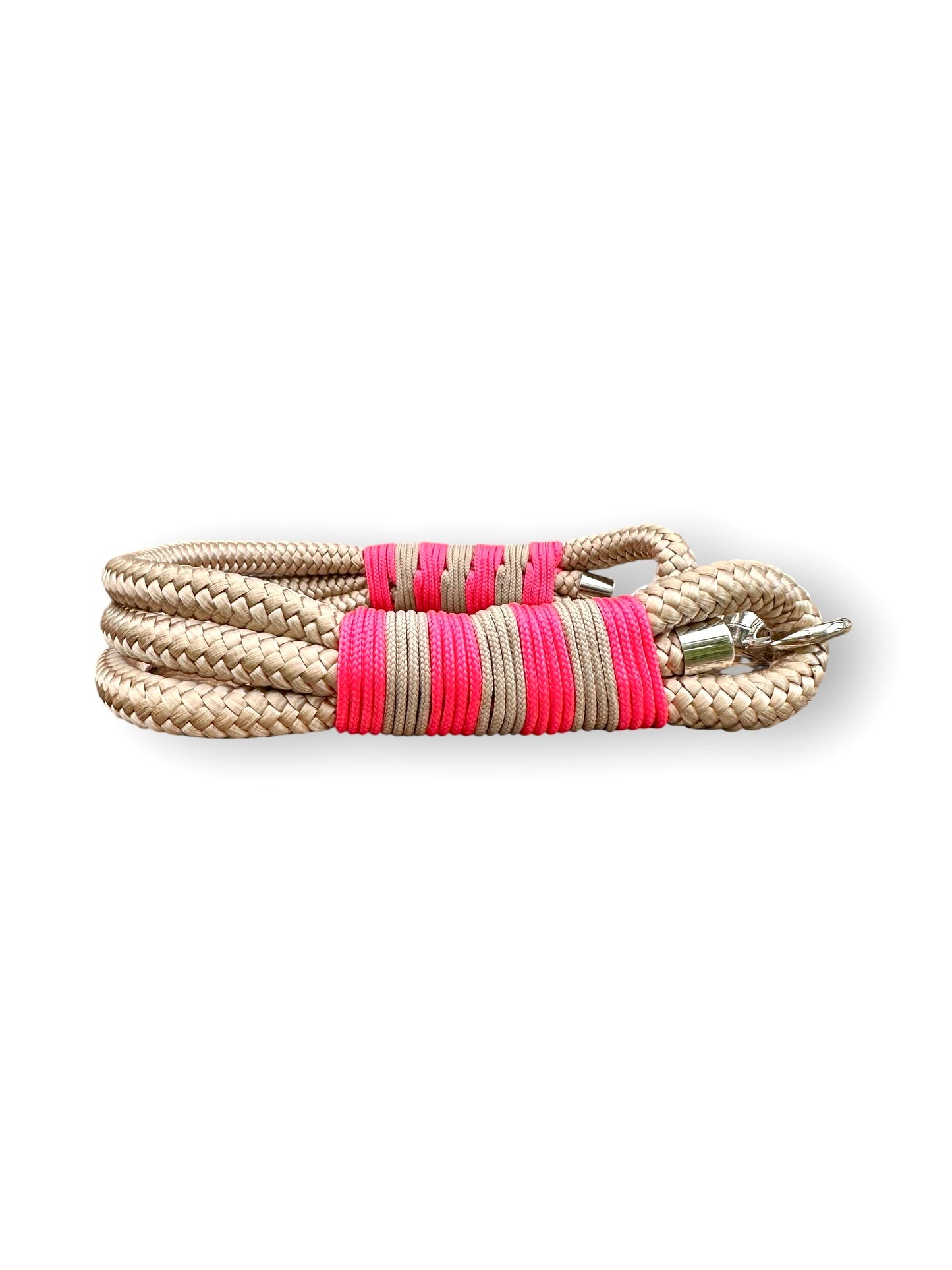 Tau-Halsband 10mm bestehend aus "Beige" Seil, "Cerise Rosa & Mocca" Umwickelung