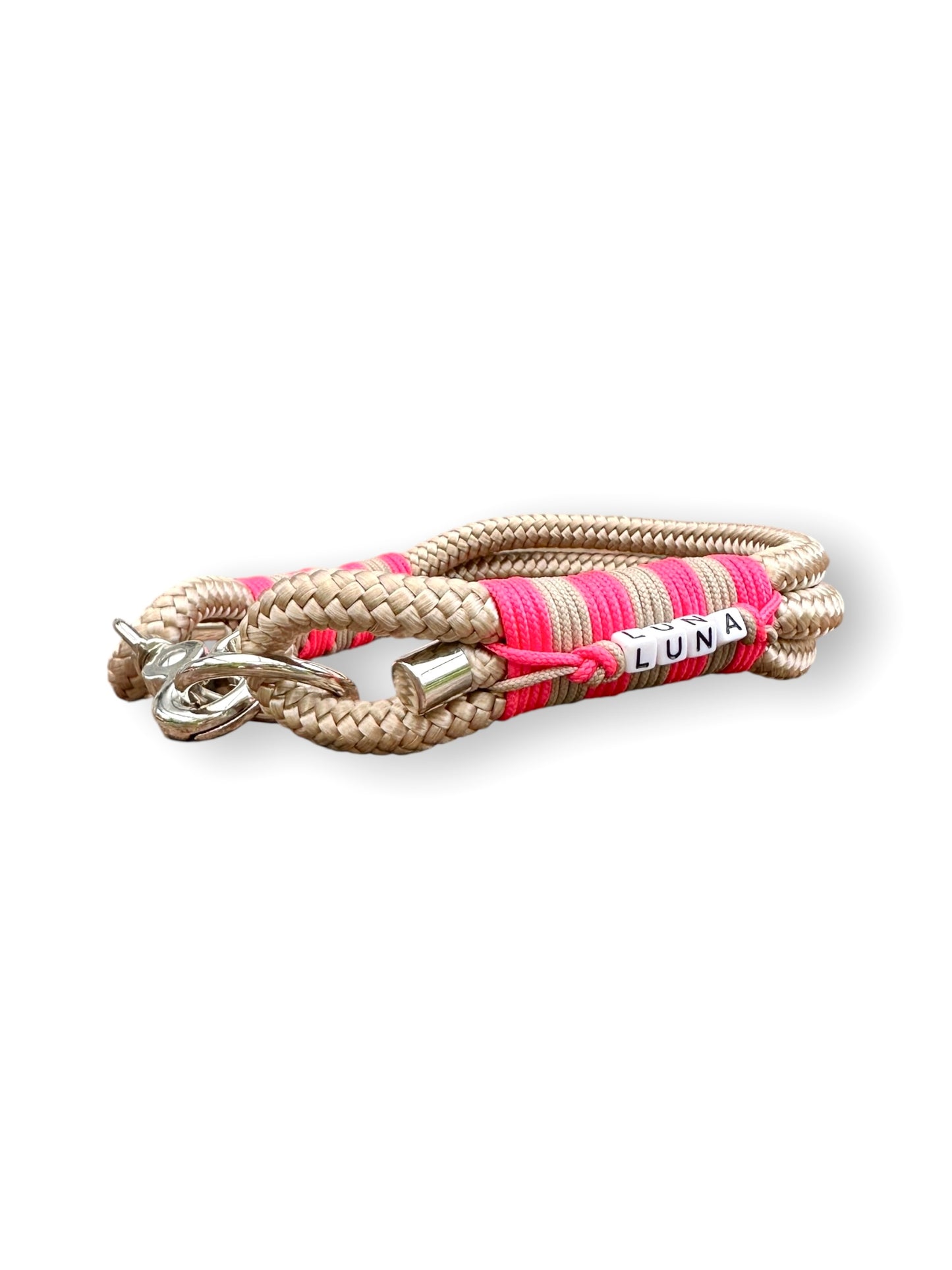 Tau-Halsband 10mm bestehend aus "Beige" Seil, "Cerise Rosa & Mocca" Umwickelung