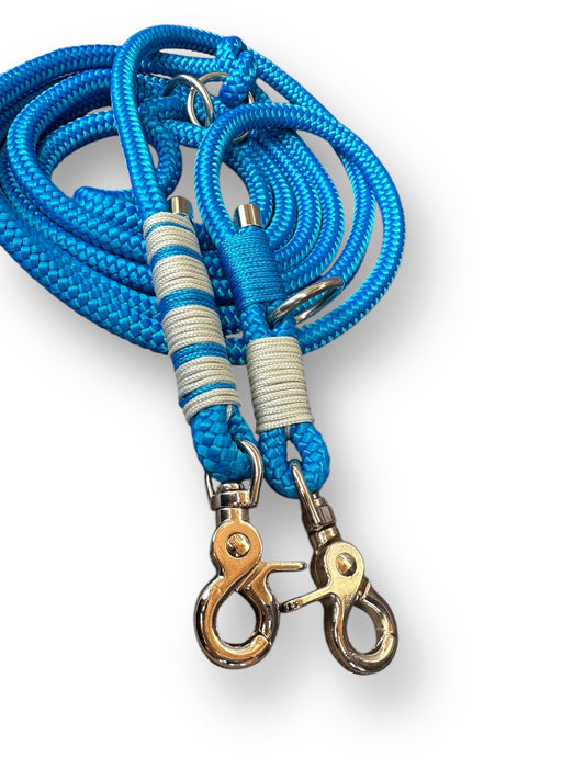 Hundeleine aus Tau in der Farbe "Metallic Royal Blau" Seil, "Silber Grau & Metallic Royal Blau" Umwickelung