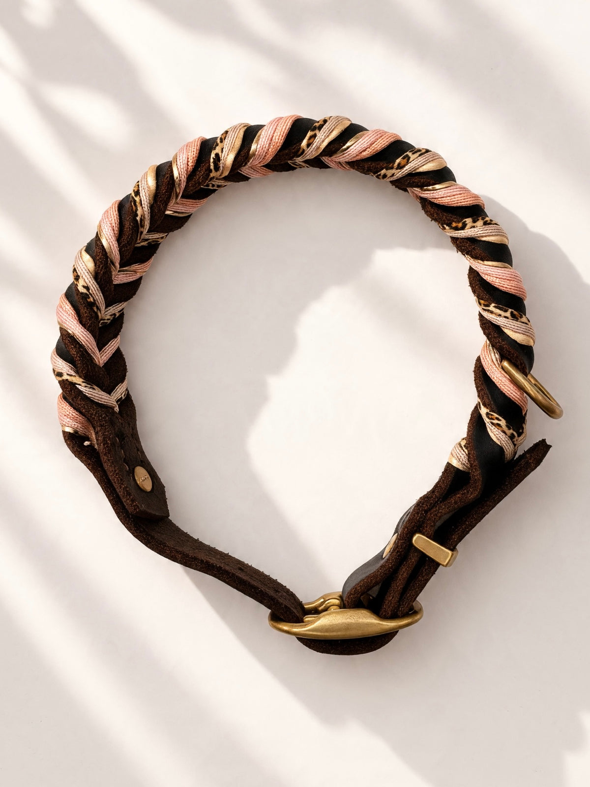 SOFORTKAUF HU: 45-50cm, Lederhalsband WEAVE in SCHOKOBRAUN X LEO X KUPFER