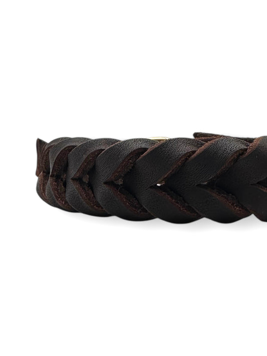Lederhalsband in dunkelbraun geflochtenes Fettleder. Verschiedene Breiten und Beschläge wählbar.