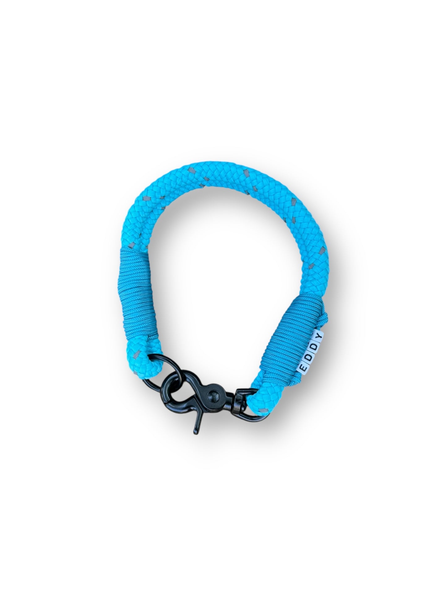 Hundehalsband aus 10mm starken Tau in der Farbe Türkis mit reflektierenden Details