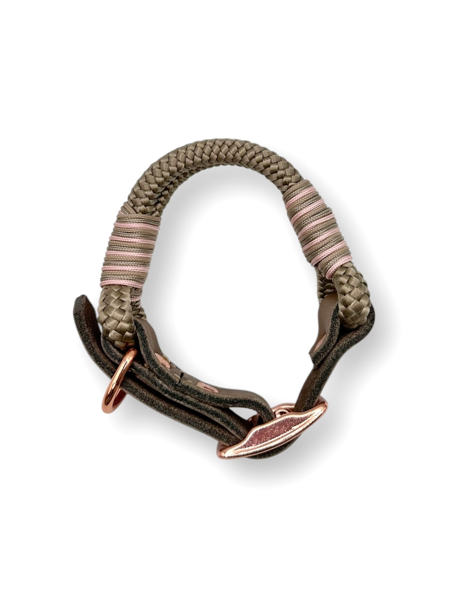 Hundehalsband aus Tau mit lederverschluss in den Farben tan, mocca und blush rosa