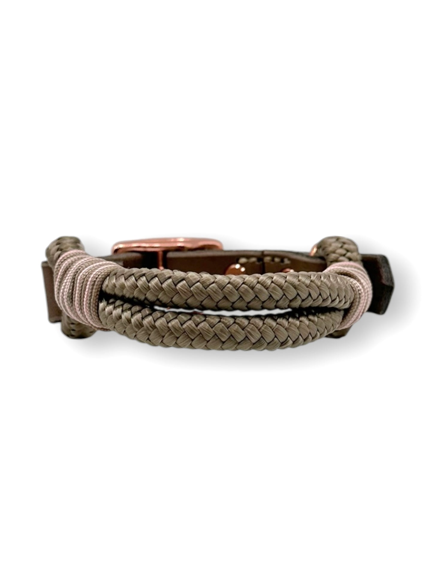 Hundehalsband aus Tau mit lederverschluss in den Farben tan, mocca und blush rosa Hinten