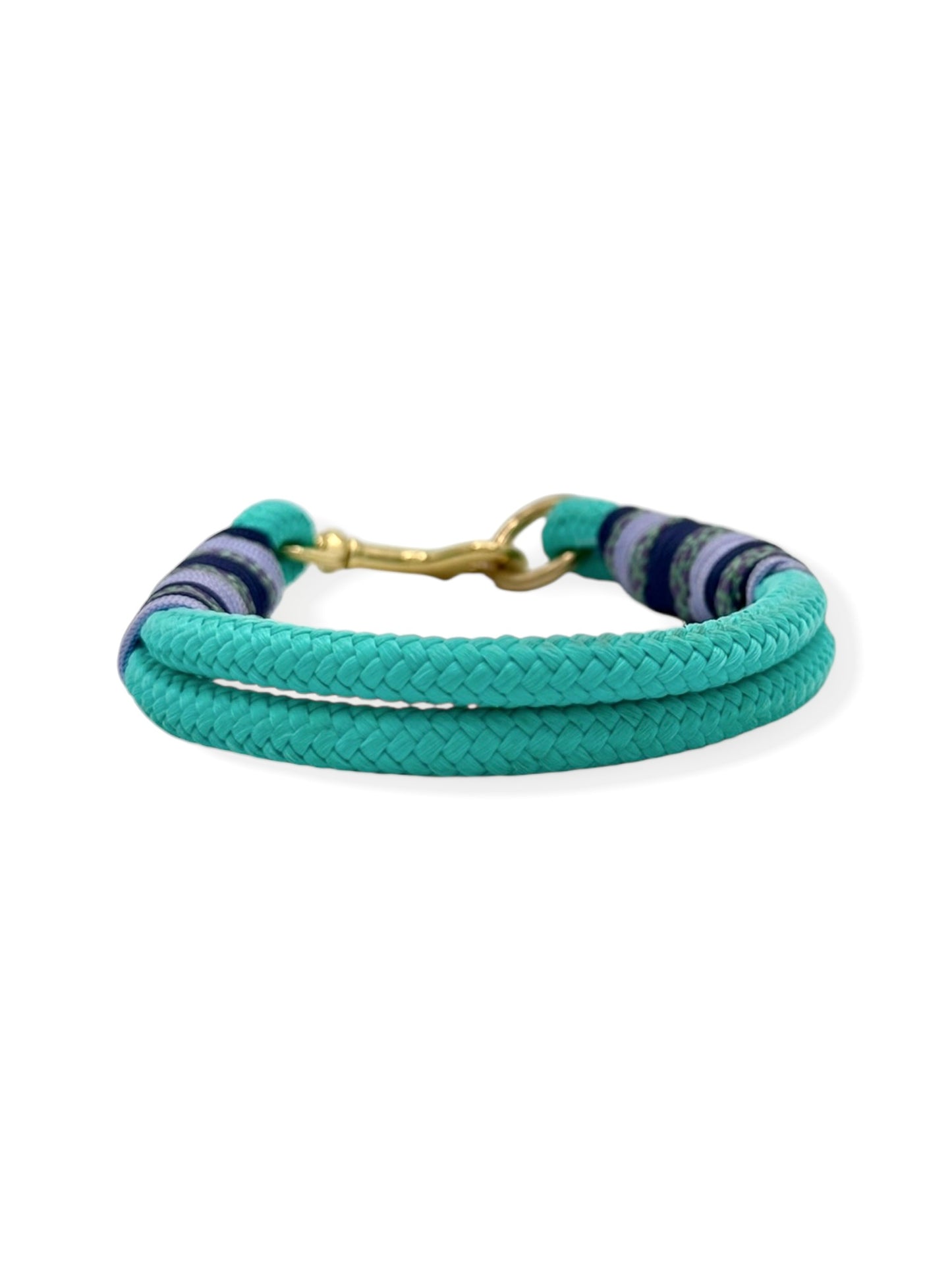 Hundehalsband aus 8mm starken Tau in Aquamarin mit Marine blau, pale Lavendel und mint und lila Diamond Details - Hinten