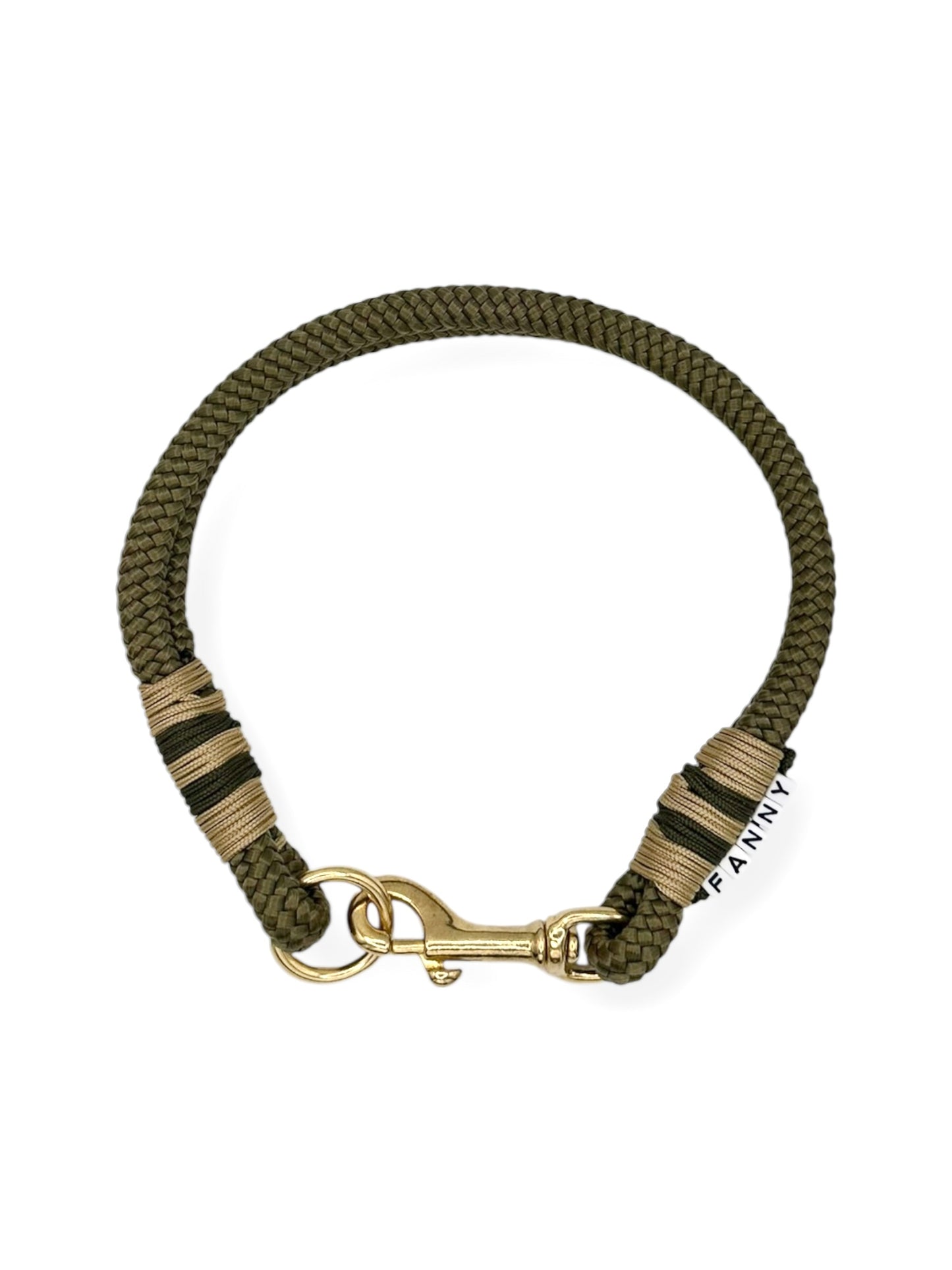 Hundehalsband in Military grün mit goldenen Details - oben