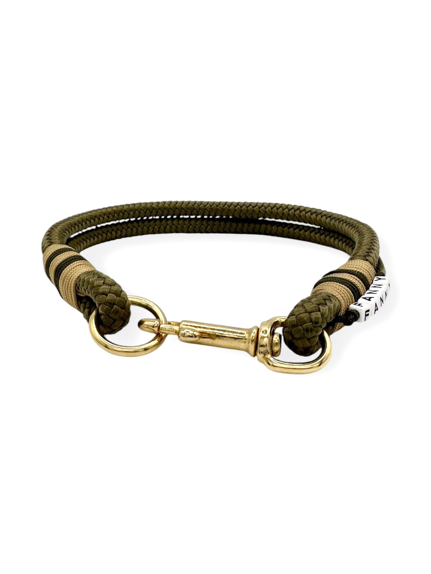 Hundehalsband in Military grün mit goldenen Details - Vorne