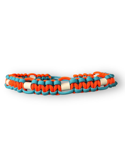 Handelsband mit EM-Keramik Perlen für Hunde in den Farben Feuer Orange und neon türkis