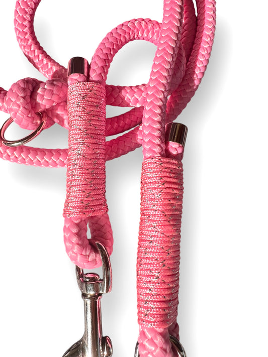 Hundeleine aus 8mm starken Tau in rosé rosa mit Glitzer rosa