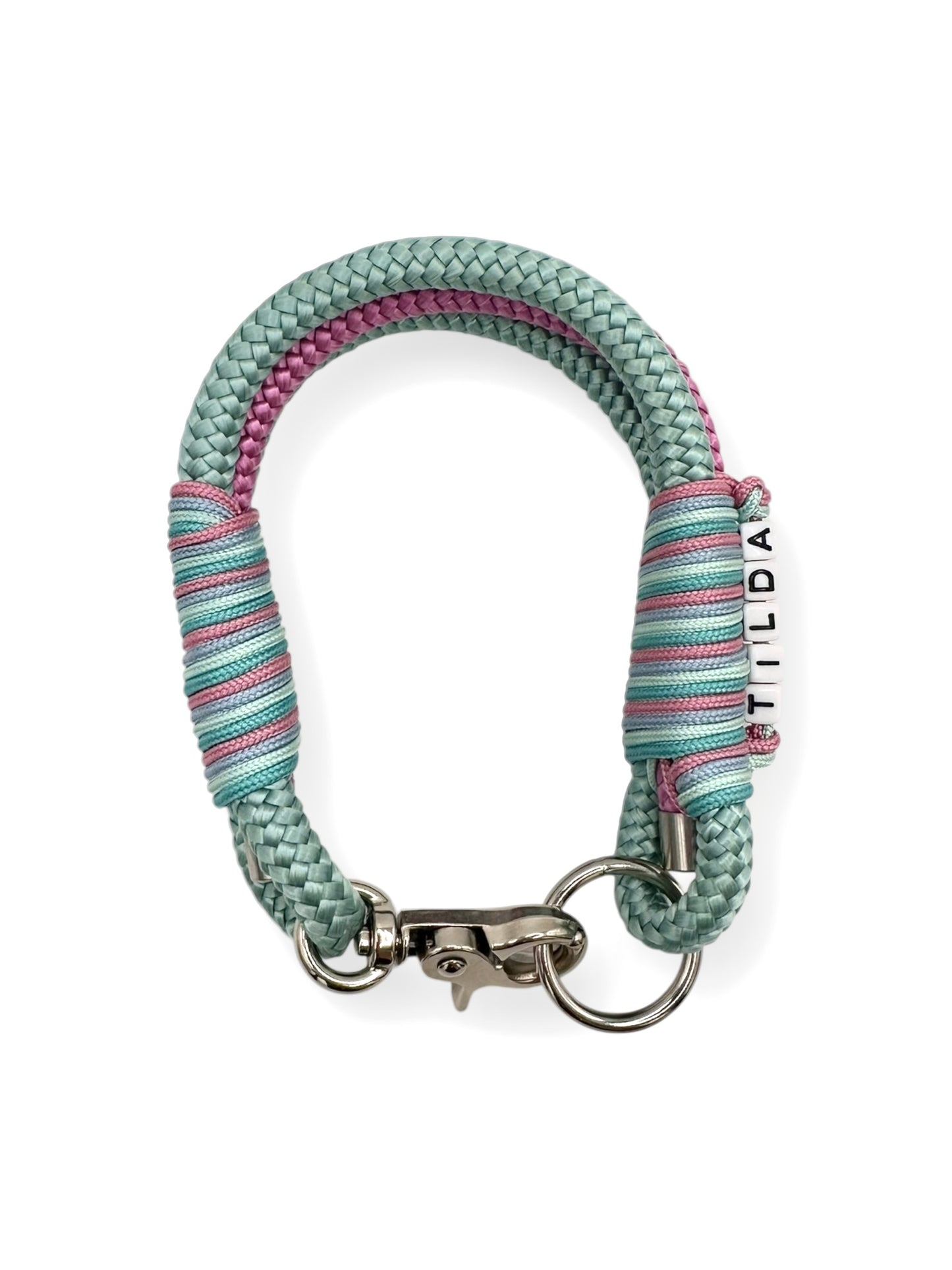 Hundeset aus Leine und Halsband in 8mm starken Tau in den Farben sea grün, Lavendel rosa, turquoise, ice blau und mint blau - Halsband oben