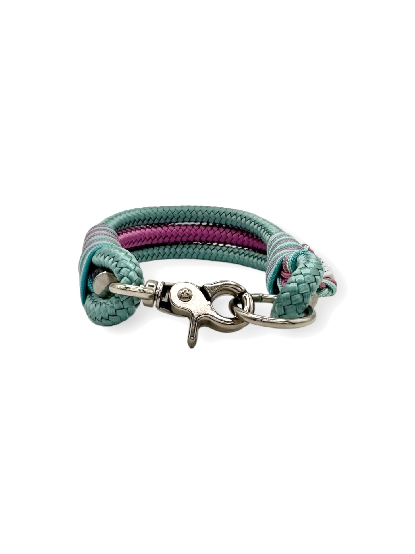 Hundeset aus Leine und Halsband in 8mm starken Tau in den Farben sea grün, Lavendel rosa, turquoise, ice blau und mint blau - Halsband vorne