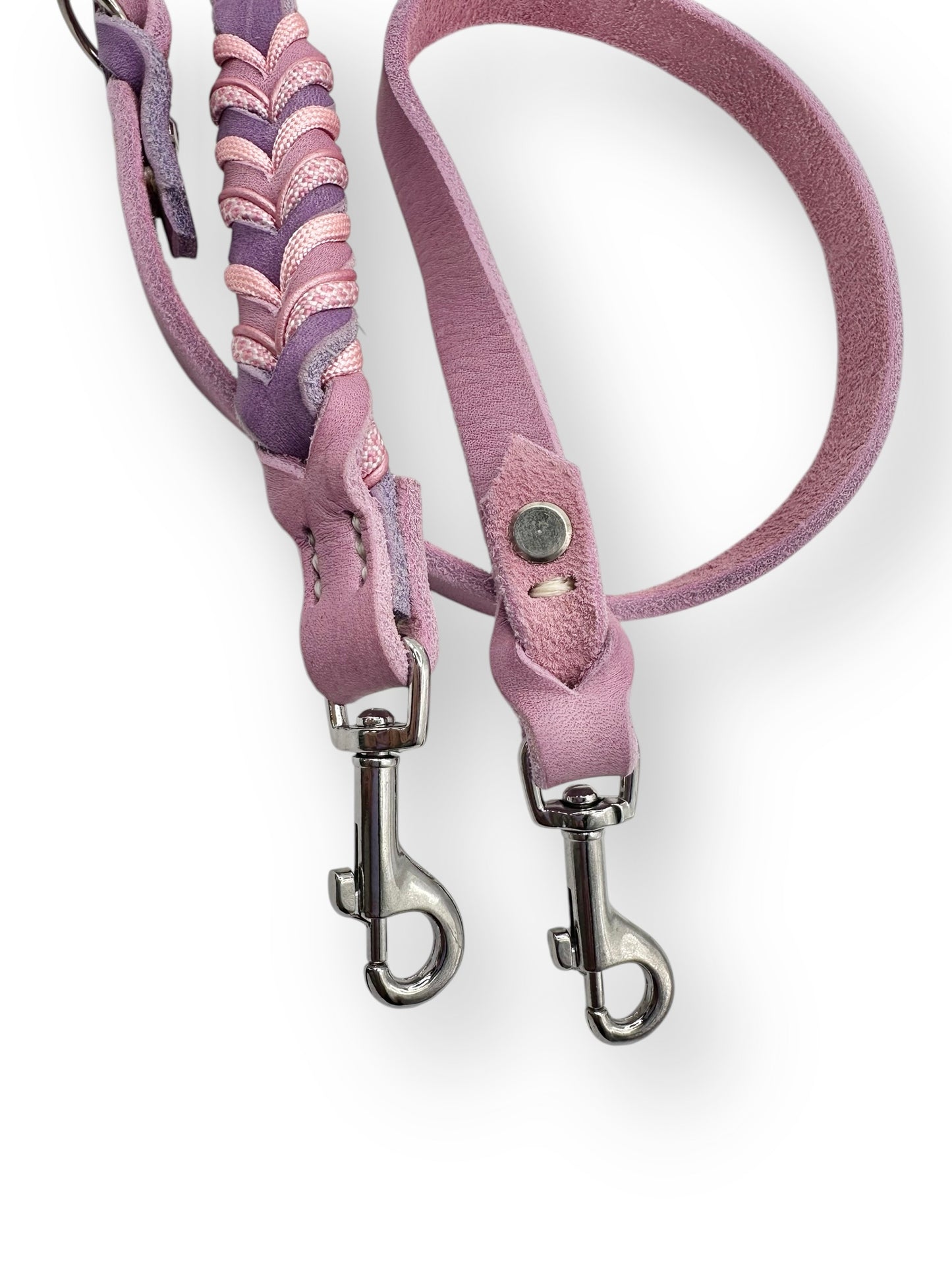 Lederleine geflochten in den Farben Flieder und Orchidee mit rosa und lila details -