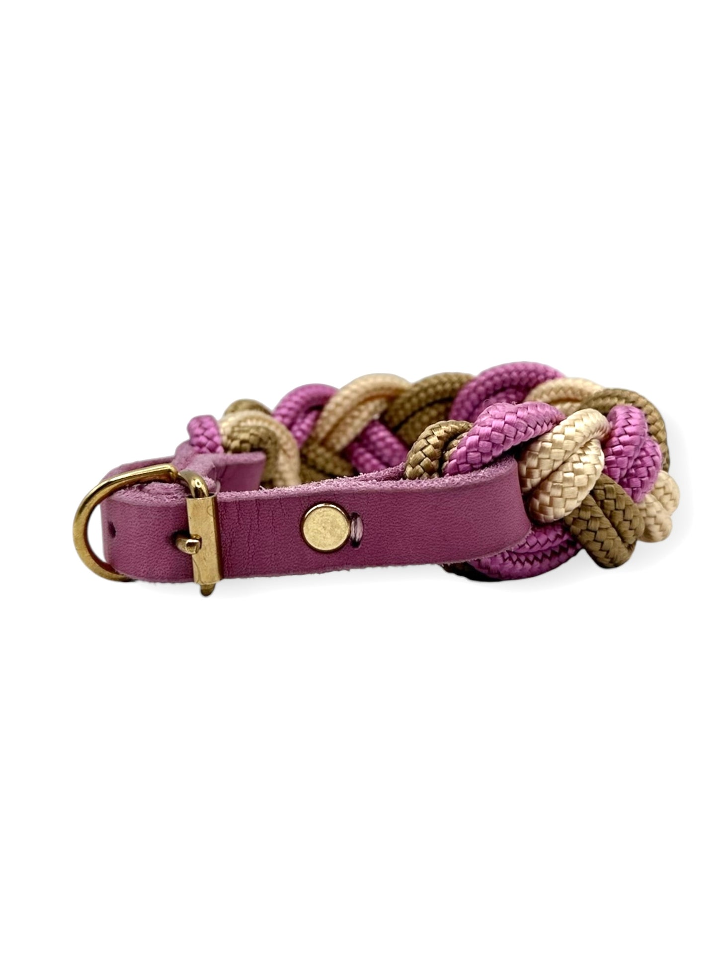 Tau-Halsband geflochten aus 6mm starken Tau "Granny Rosa, Shiny Gold & Sepia Braun"