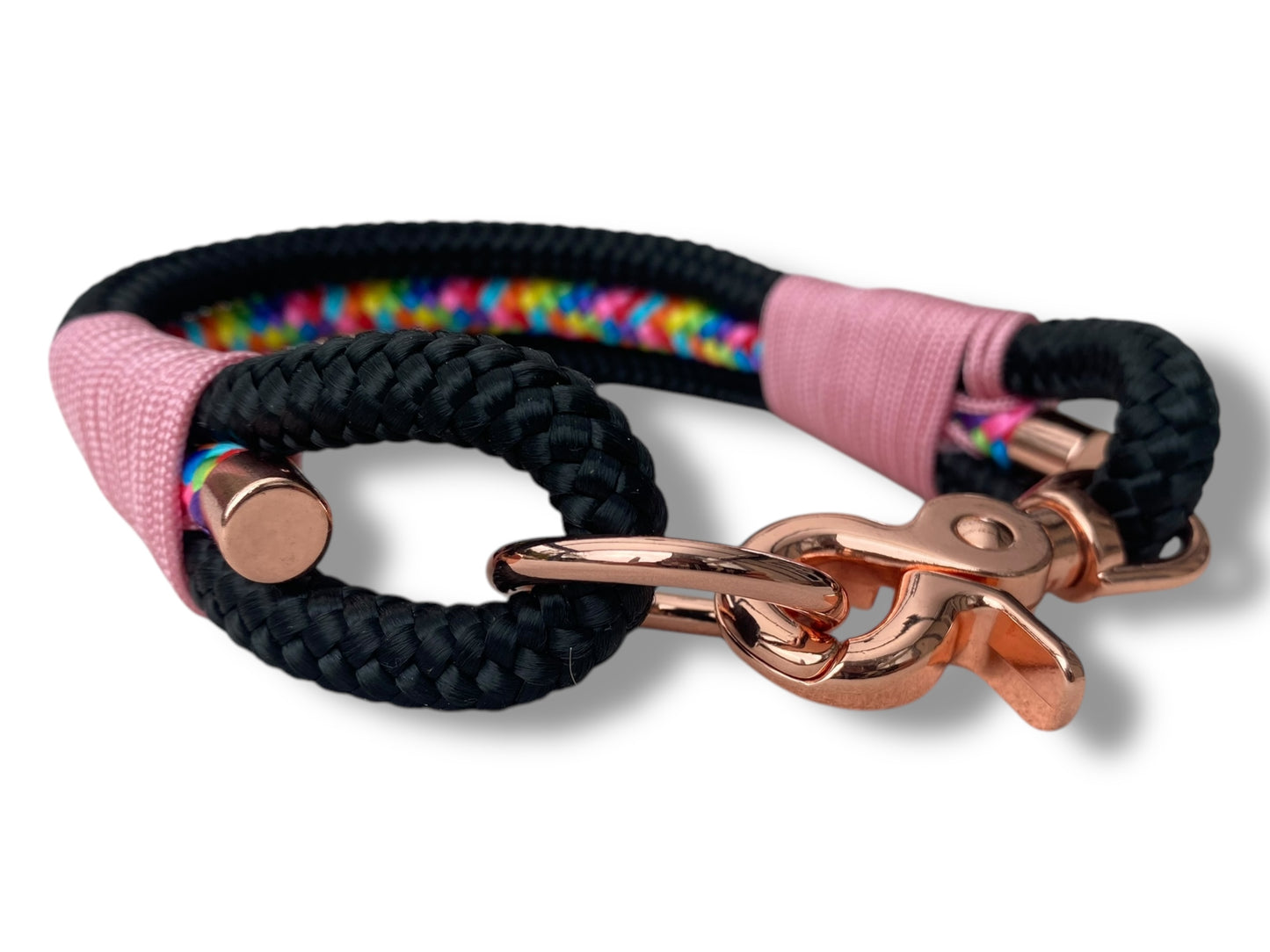 Tau-Halsband 10mm bestehend aus "Rainbow & Schwarz" Seil, "Lavender Rosa" Umwickelung