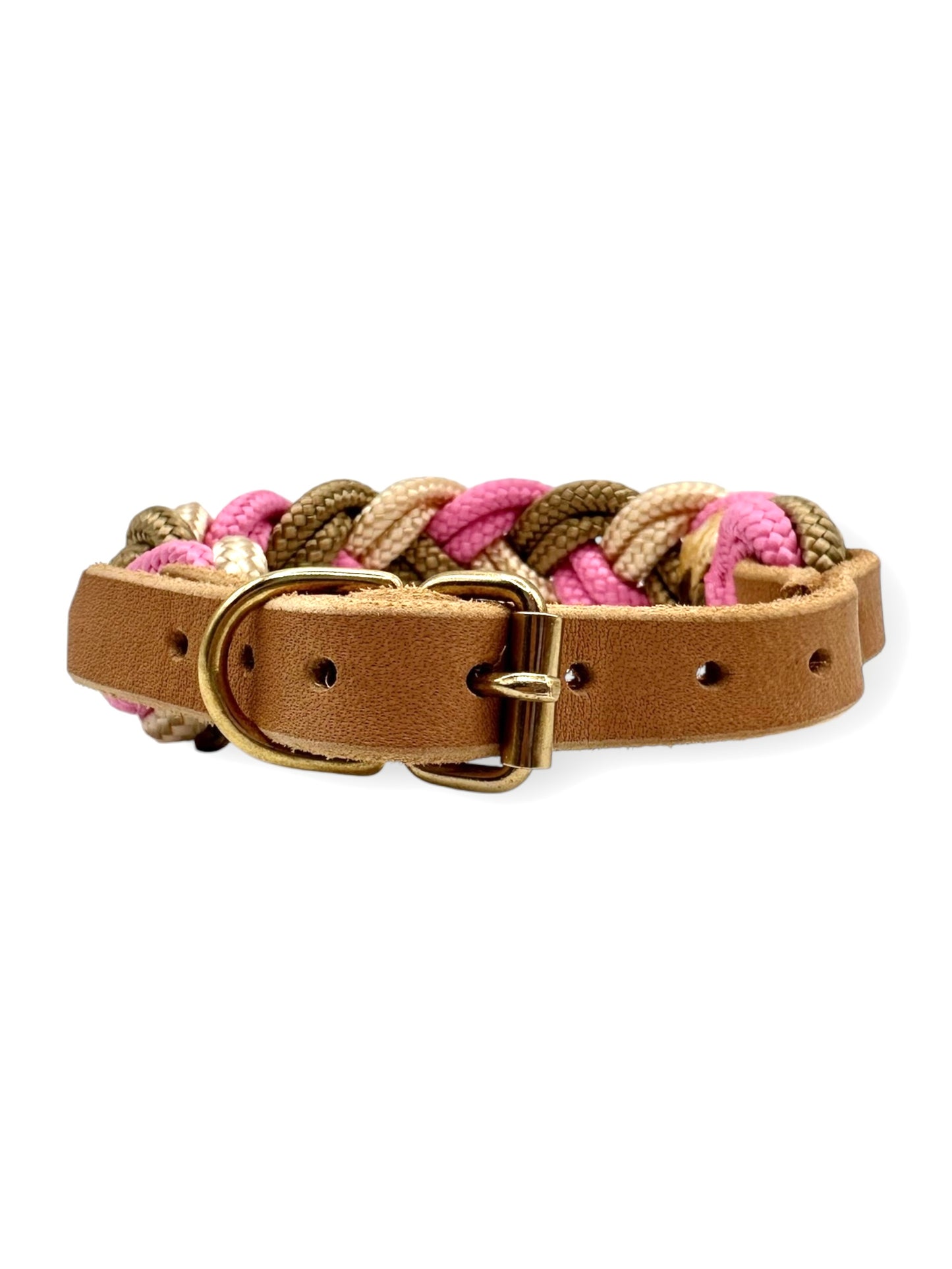 Tau-Halsband geflochten aus 6mm starken Tau "Rose Rose, Shiny Gold & Sepia Braun"