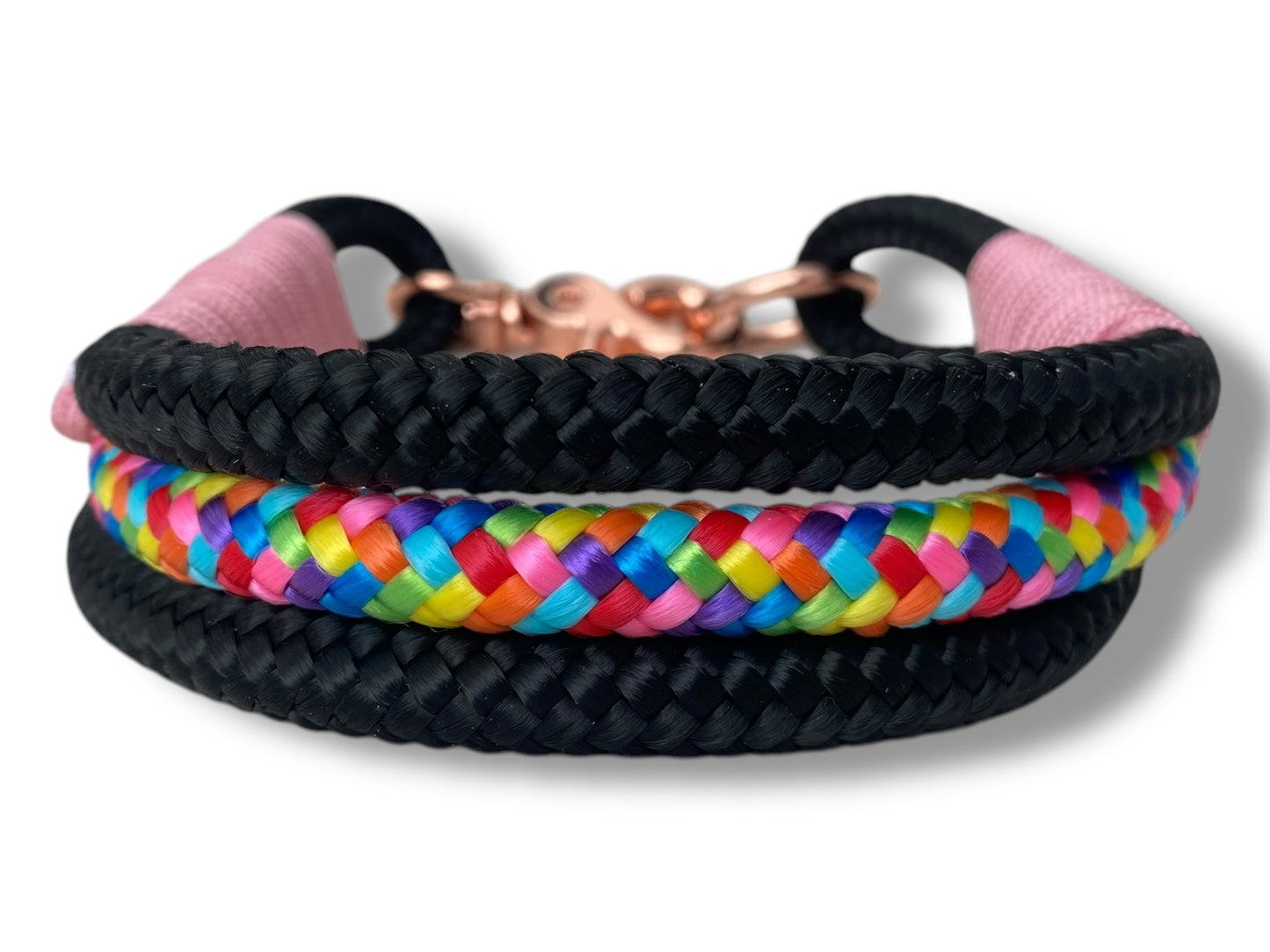 Tau-Halsband 10mm bestehend aus "Rainbow & Schwarz" Seil, "Lavender Rosa" Umwickelung