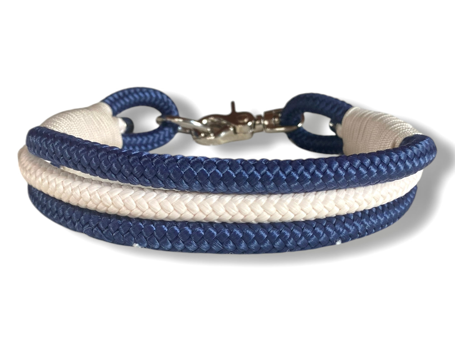 Tau-Halsband 10mm bestehend aus "Dunkelblau & Sahne" Seil, "Cream" Umwickelung