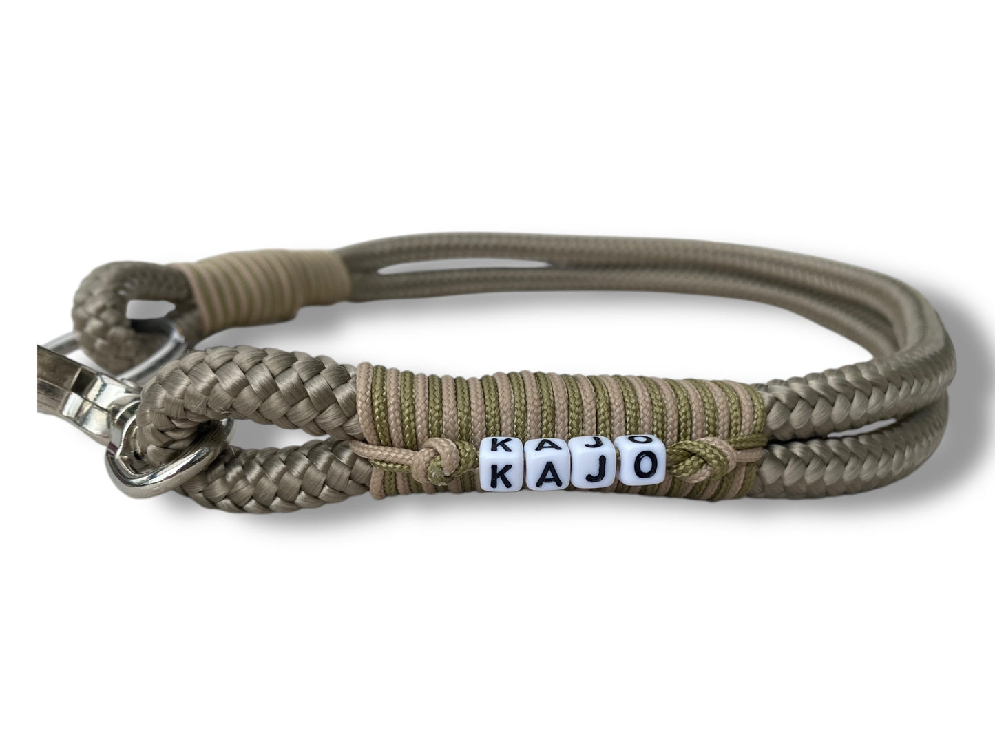 Tau-Halsband 10mm bestehend aus "Tan" Seil, "Grün Pepper & Mocca" Umwickelung