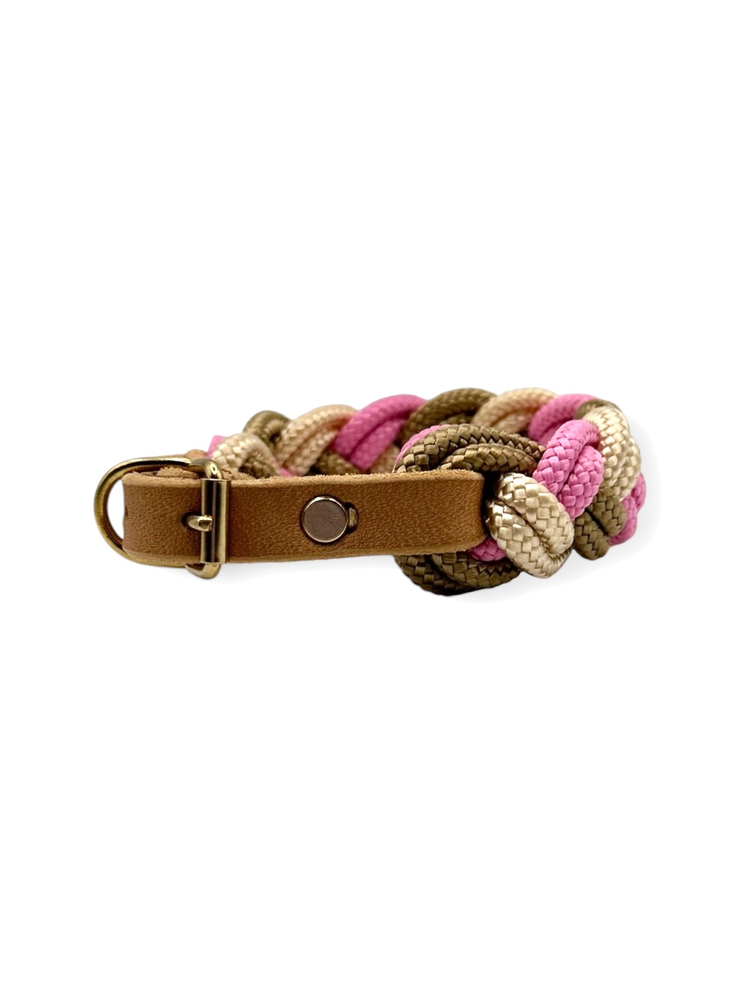 Tau-Halsband geflochten aus 6mm starken Tau "Rose Rose, Shiny Gold & Sepia Braun"
