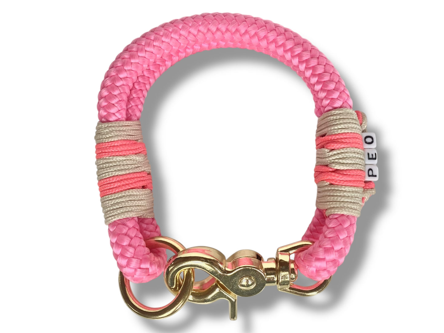 Tau-Halsband 10mm bestehend aus "Neon Rosa" Seil, "Salmon Rosa & Cream" Umwickelung