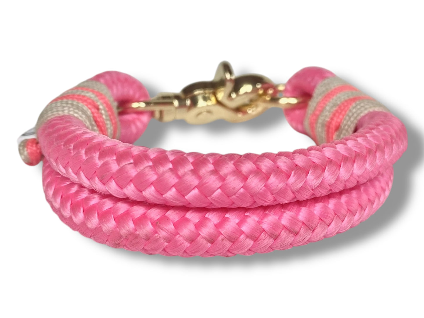 Tau-Halsband 10mm bestehend aus "Neon Rosa" Seil, "Salmon Rosa & Cream" Umwickelung
