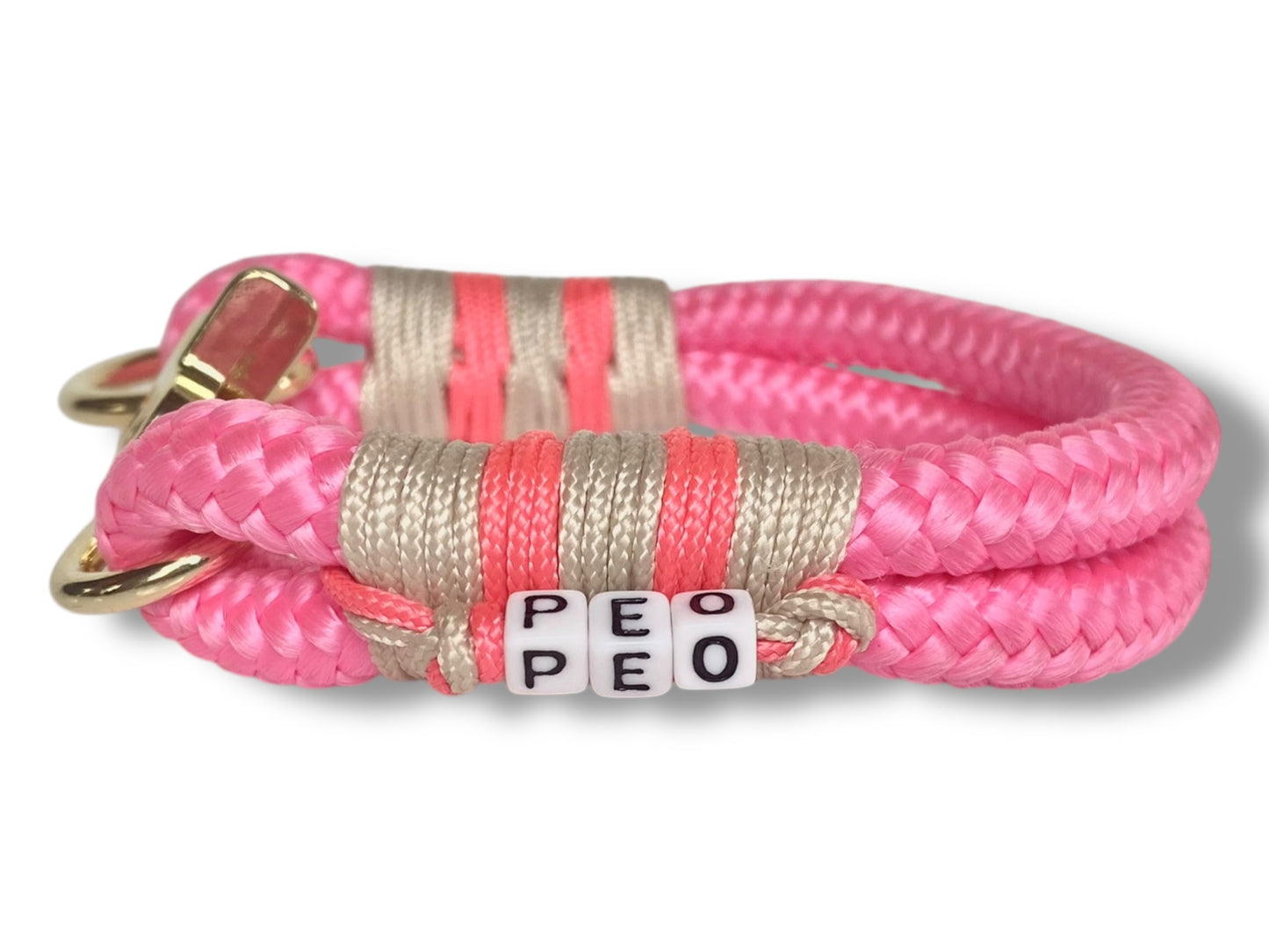 Tau-Halsband 10mm bestehend aus "Neon Rosa" Seil, "Salmon Rosa & Cream" Umwickelung