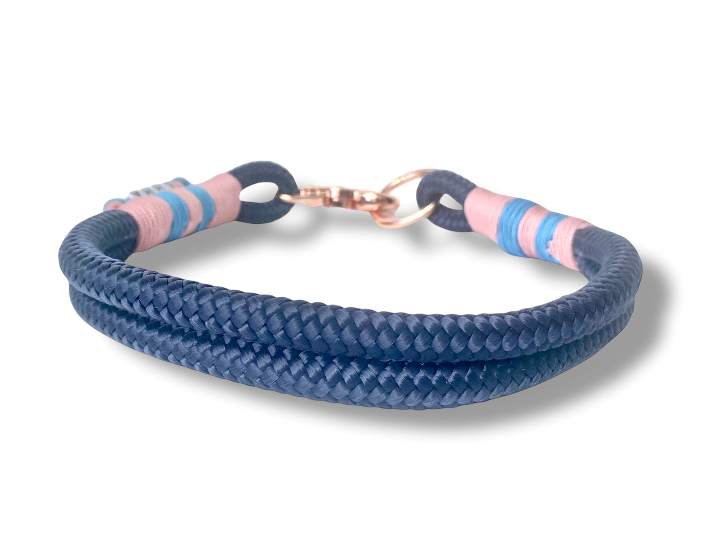 Tau-Halsband 10mm bestehend aus "Dunkelblau" Seil, "Pastel Rosa & Baby Blau" Umwickelung