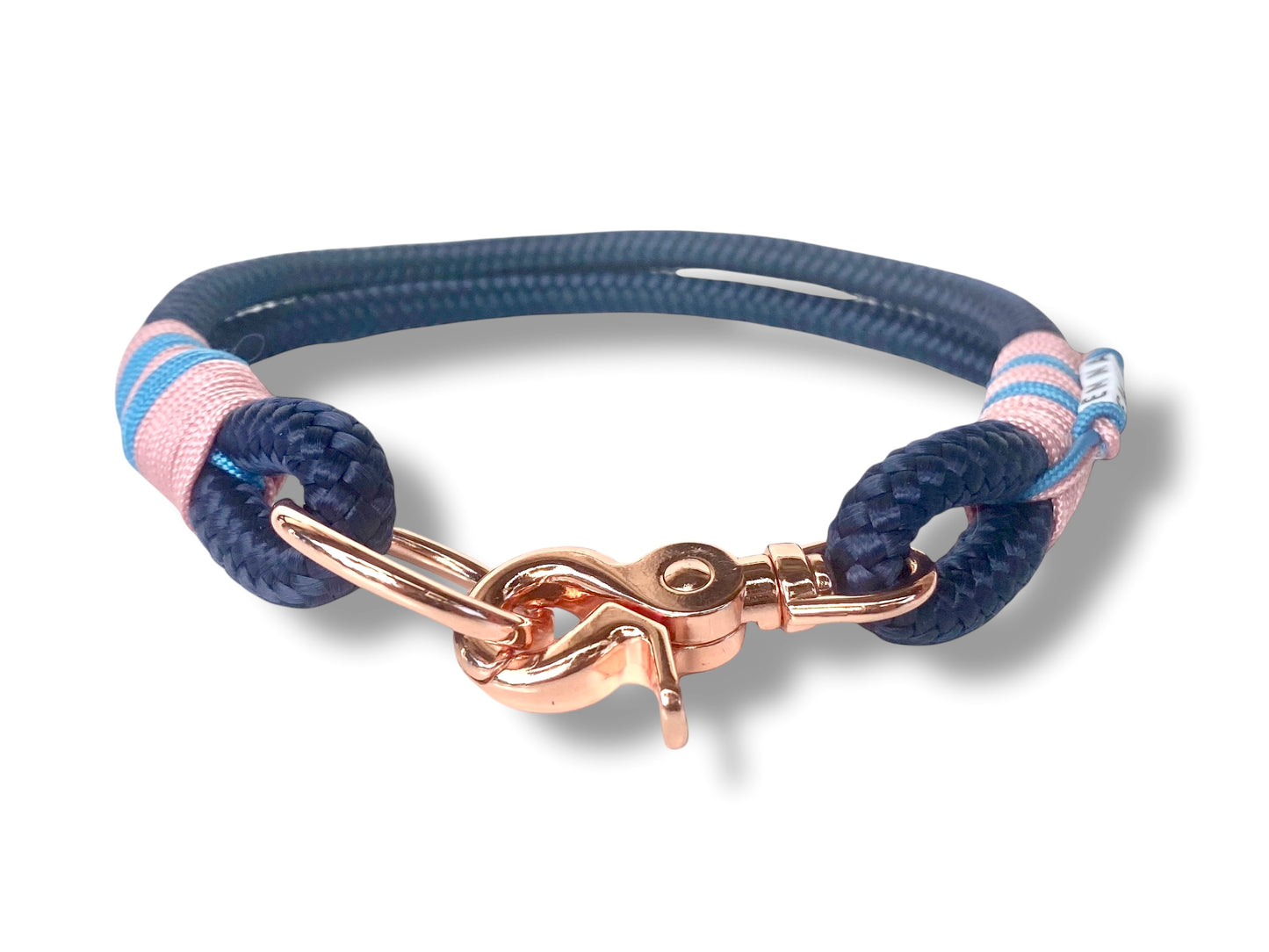 Tau-Halsband 10mm bestehend aus "Dunkelblau" Seil, "Pastel Rosa & Baby Blau" Umwickelung
