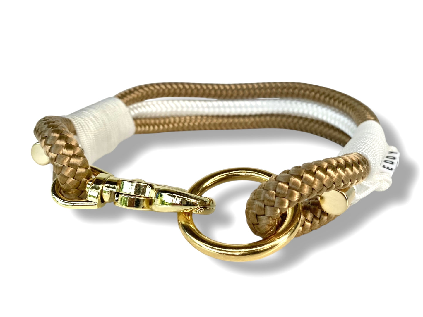 Tau-Halsband 10mm bestehend aus "Gold Braun & Weiß" Seil, "Snow Weiß" Umwickelung