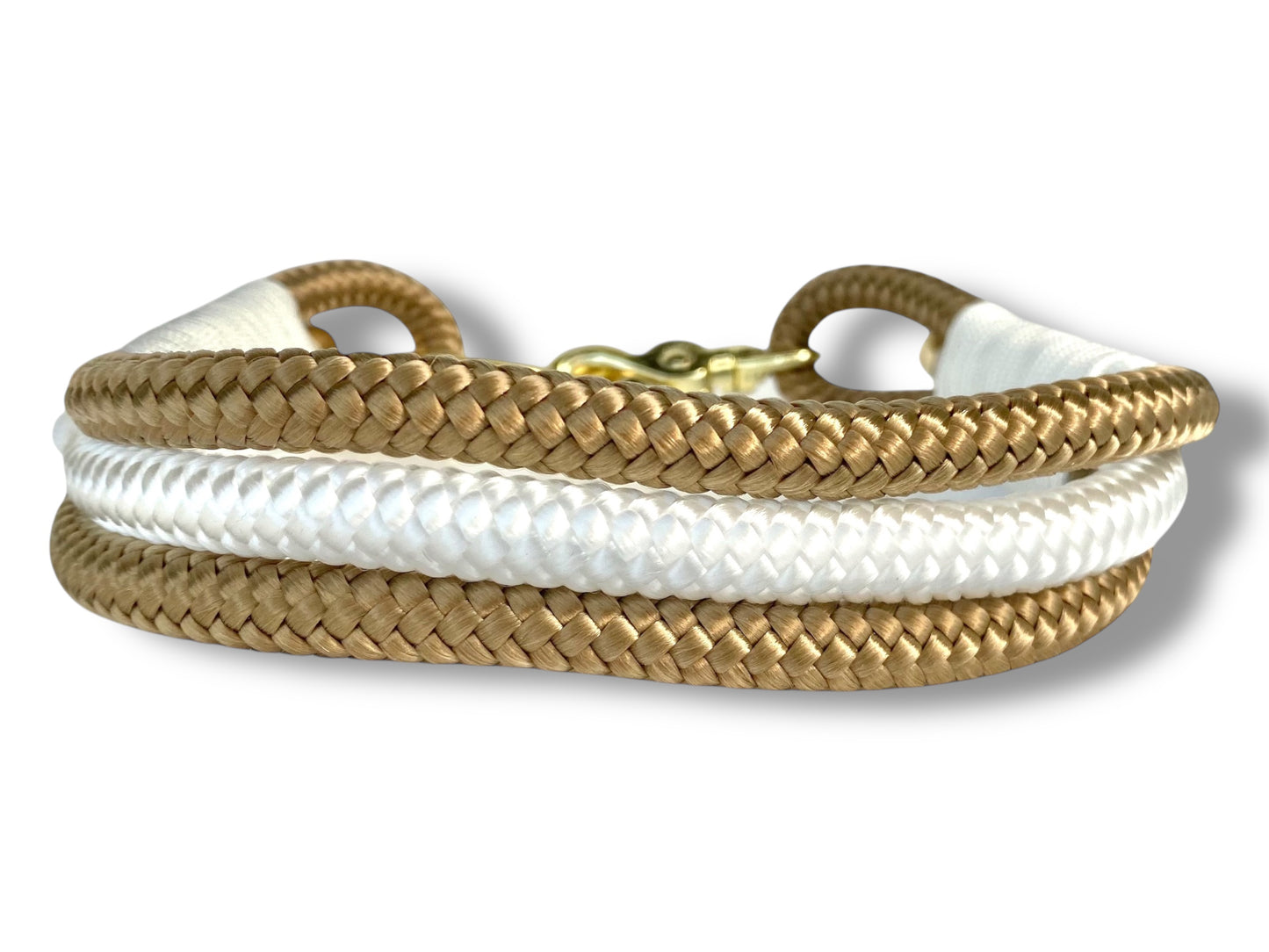 Tau-Halsband 10mm bestehend aus "Gold Braun & Weiß" Seil, "Snow Weiß" Umwickelung