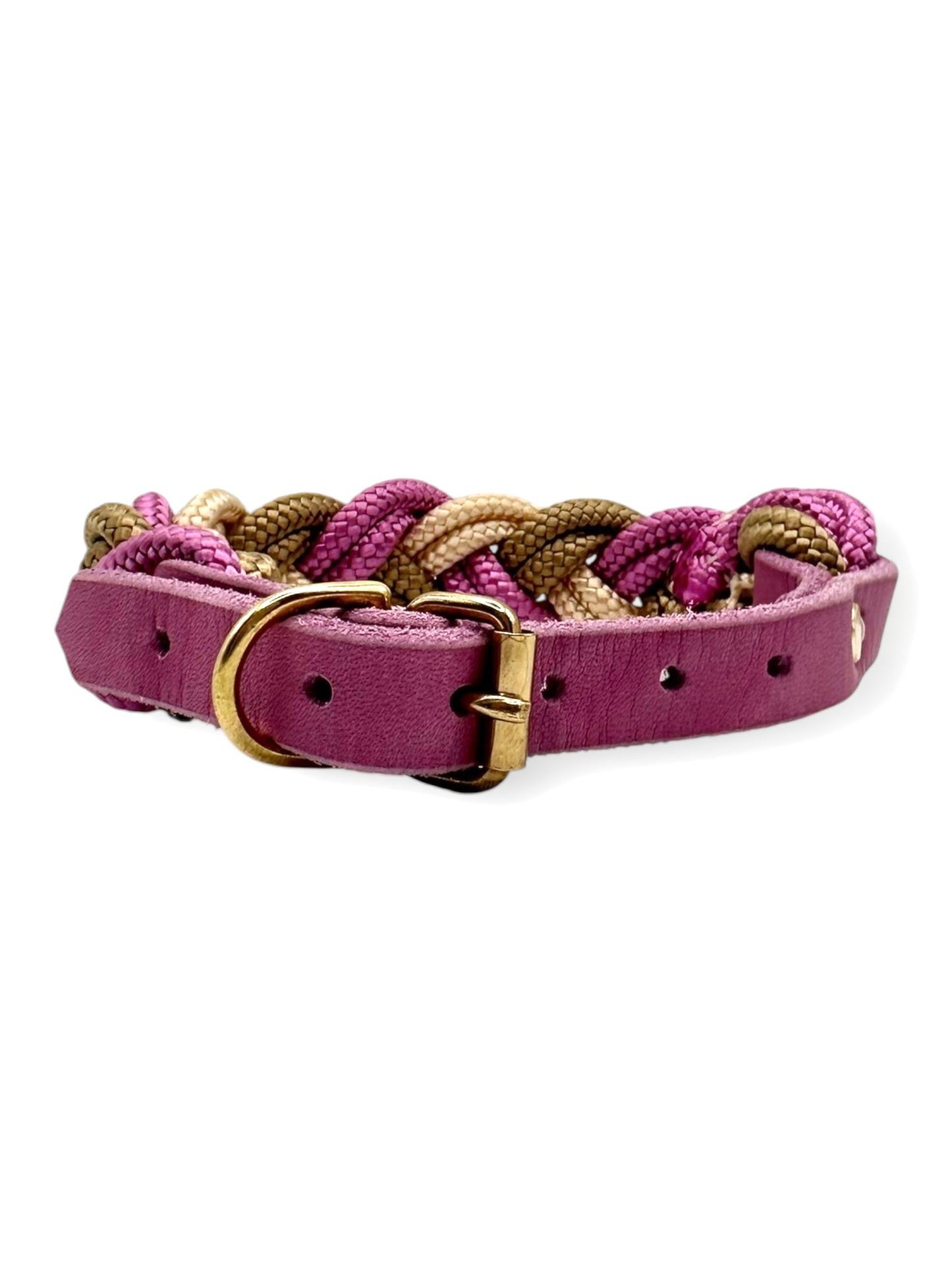 Tau-Halsband geflochten aus 6mm starken Tau "Granny Rosa, Shiny Gold & Sepia Braun"