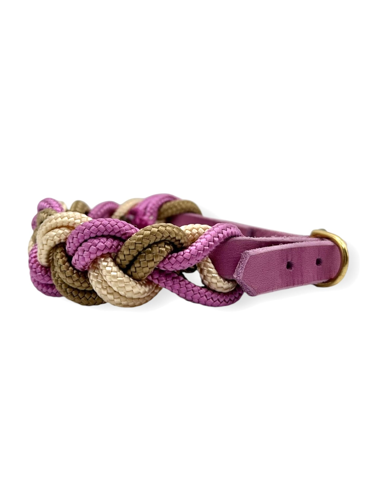 Tau-Halsband geflochten aus 6mm starken Tau "Granny Rosa, Shiny Gold & Sepia Braun"