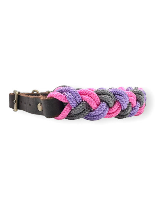 Tau Halsband geflochten in rosa lila und grau Mit verstellbarem Verschluss. Anpassbar für alle Hunde.