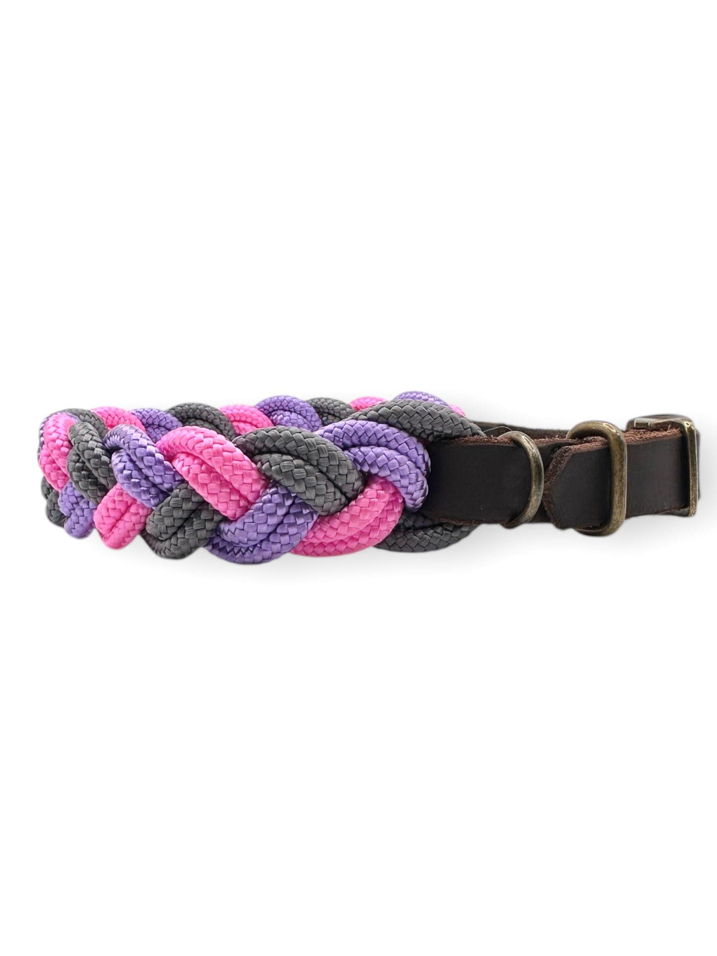 Tau Halsband geflochten in rosa lila und grau Mit verstellbarem Verschluss. Anpassbar für alle Hunde.