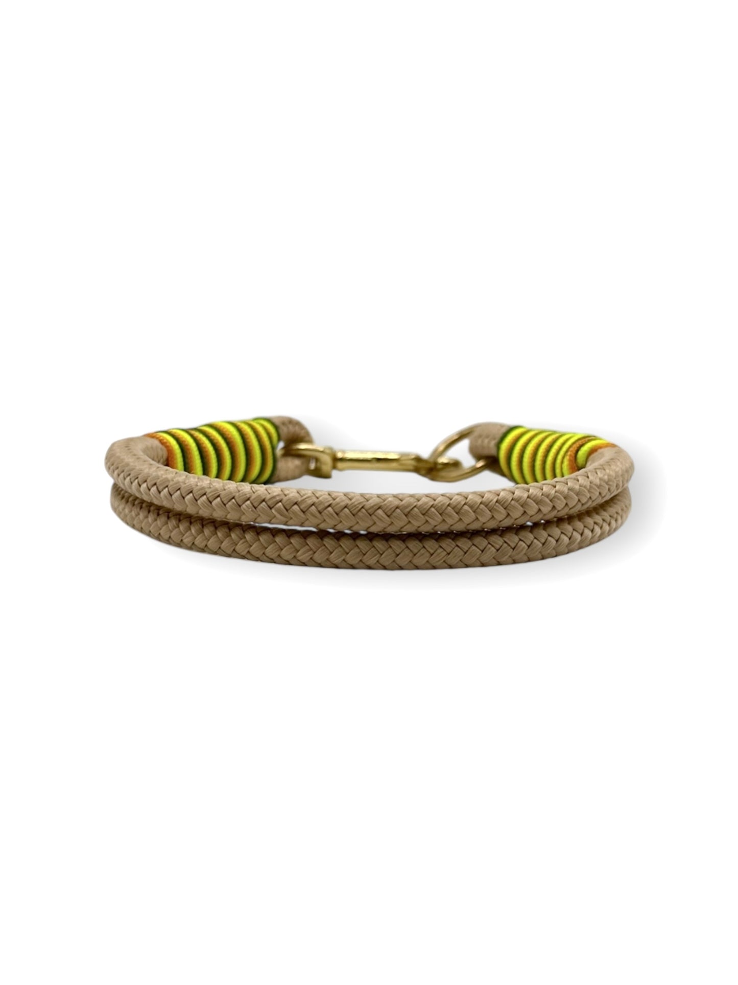 Hundehalsband aus Tau in 8mm Breite in Sand mit Pepper grün, Ultra Neon gelb und Fire orange Details - Hinten