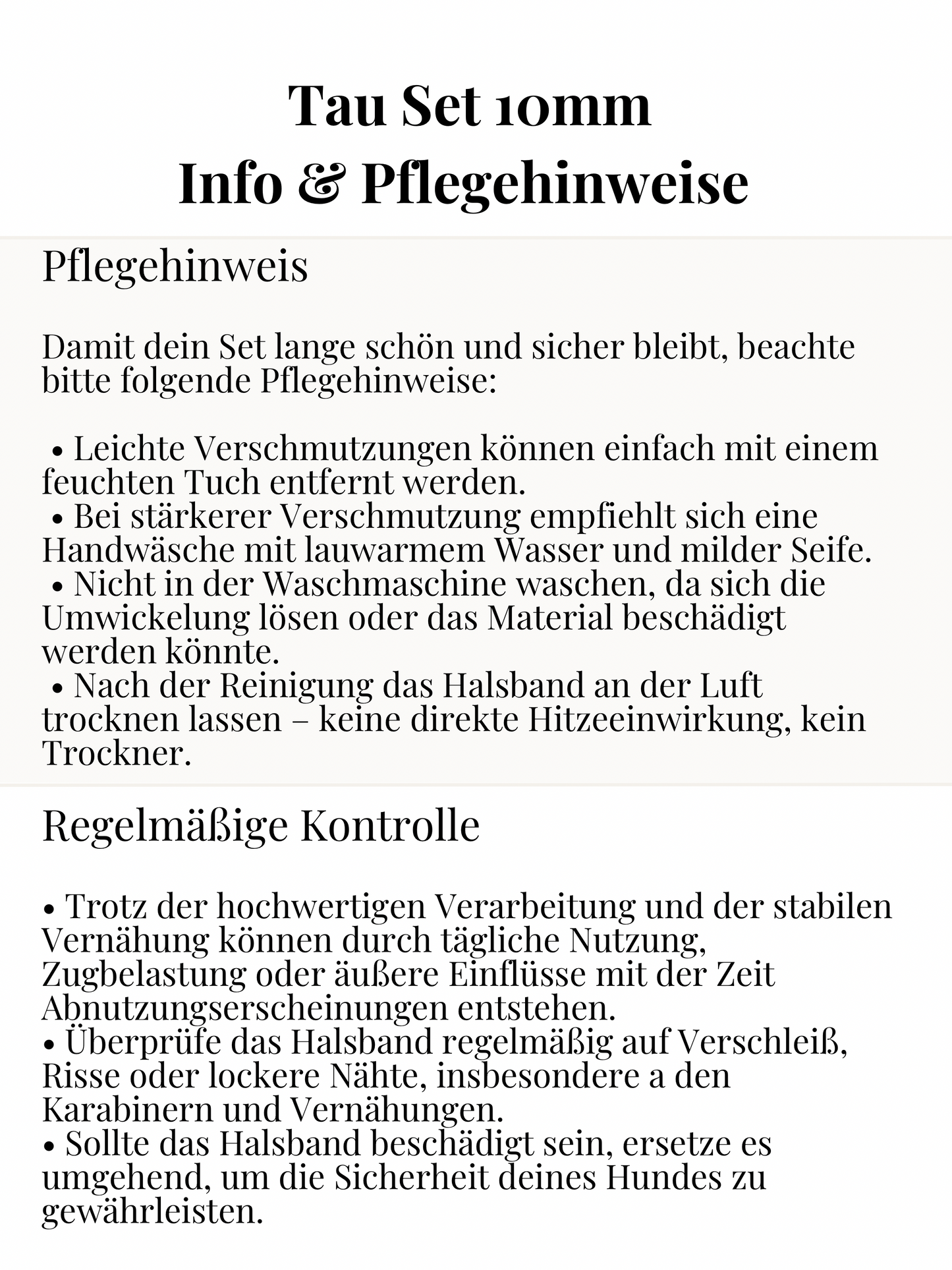Info und Pflegehinweis zu Tau Set 10mm