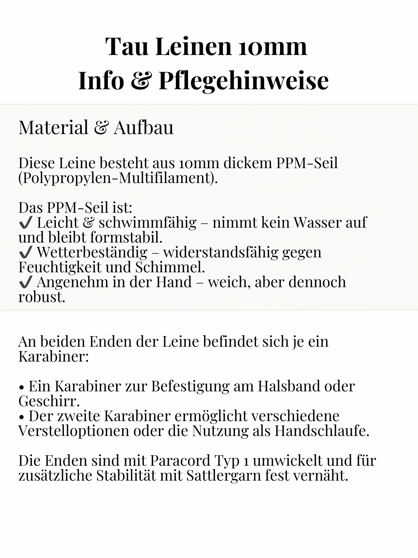 Infos zu Tau Leine 10mm aus PPM Seil. Material und Aufbau Beschreibung.
