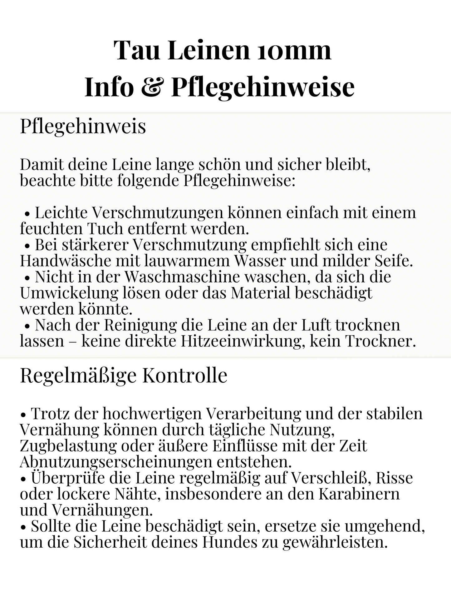 Infos,Kontrolle und Pflegehinweise zu Tau Leine 10mm