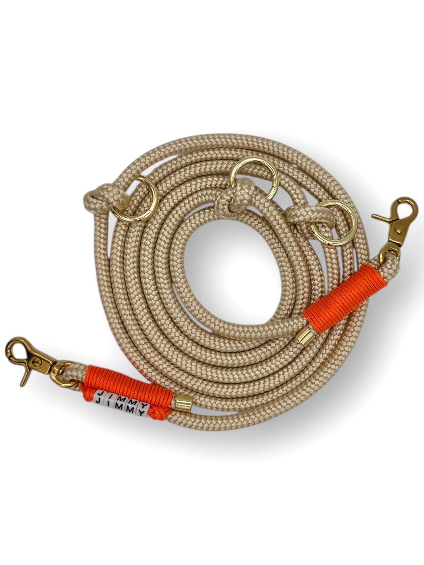 Tau-Leine 8mm bestehend aus "Shiny Gold" Seil & "Sunset Orange" Umwickelung