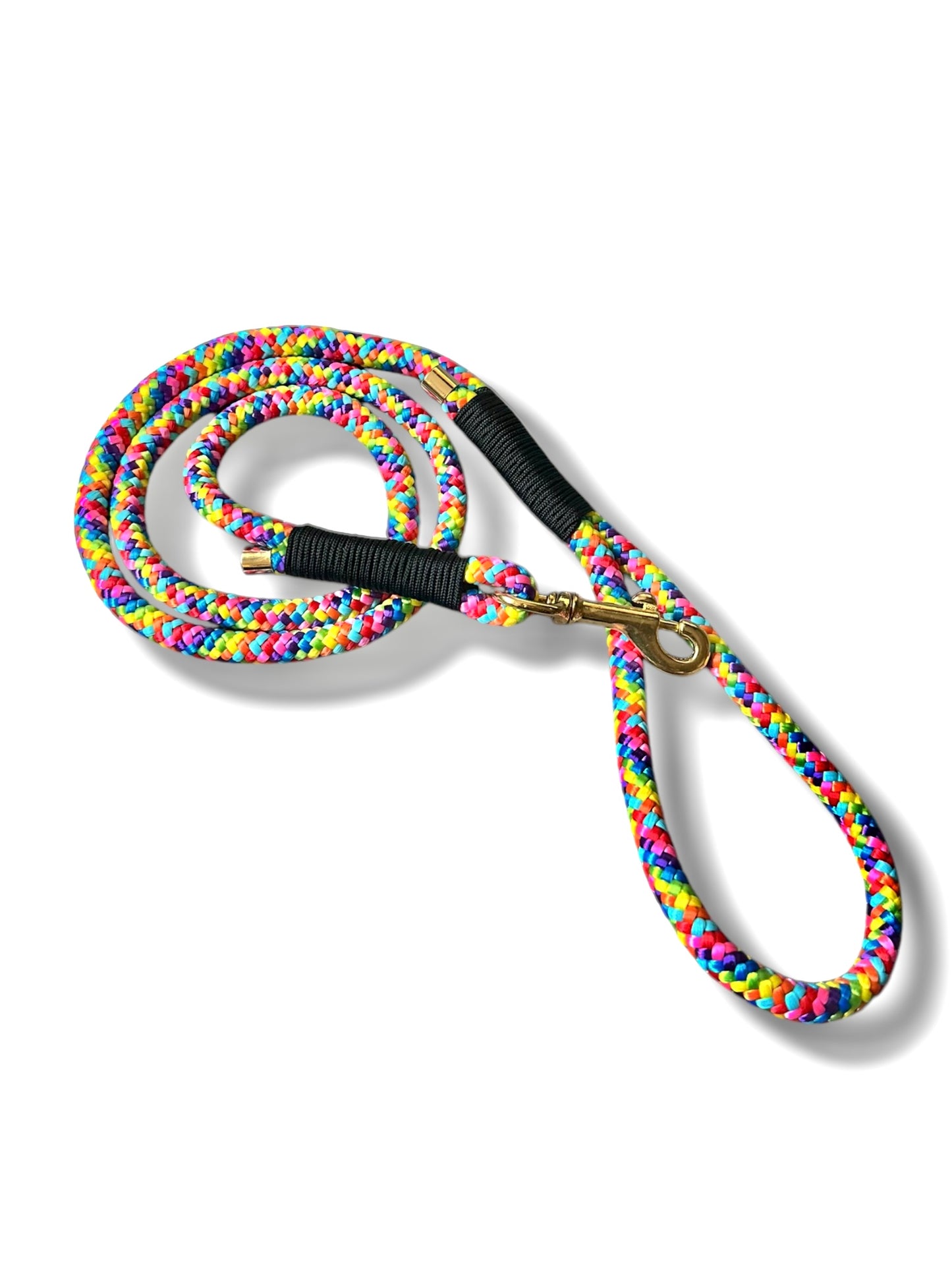 Tau-Leine 10mm, mit fester Handschlaufe, bestehend aus "Rainbow" Seil & "Schwarz" Umwickelung