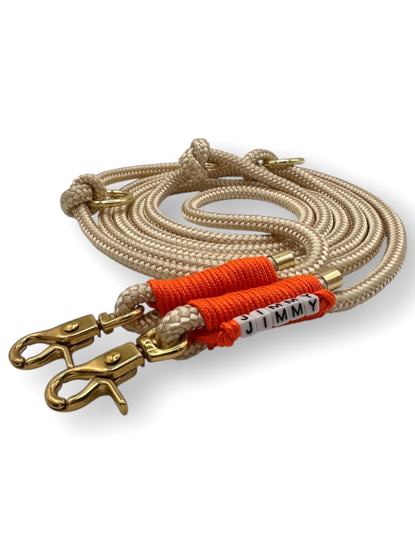 Tau-Leine 8mm bestehend aus "Shiny Gold" Seil & "Sunset Orange" Umwickelung