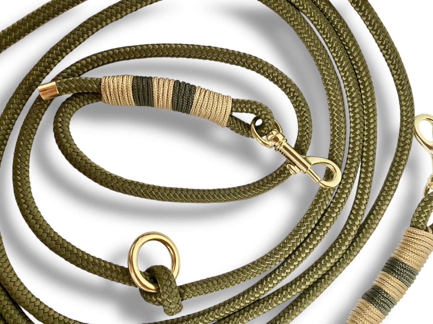 Tau-Leine 8mm bestehend aus "Military Grün" Seil, "Olive Drab & Gold" Umwickelung