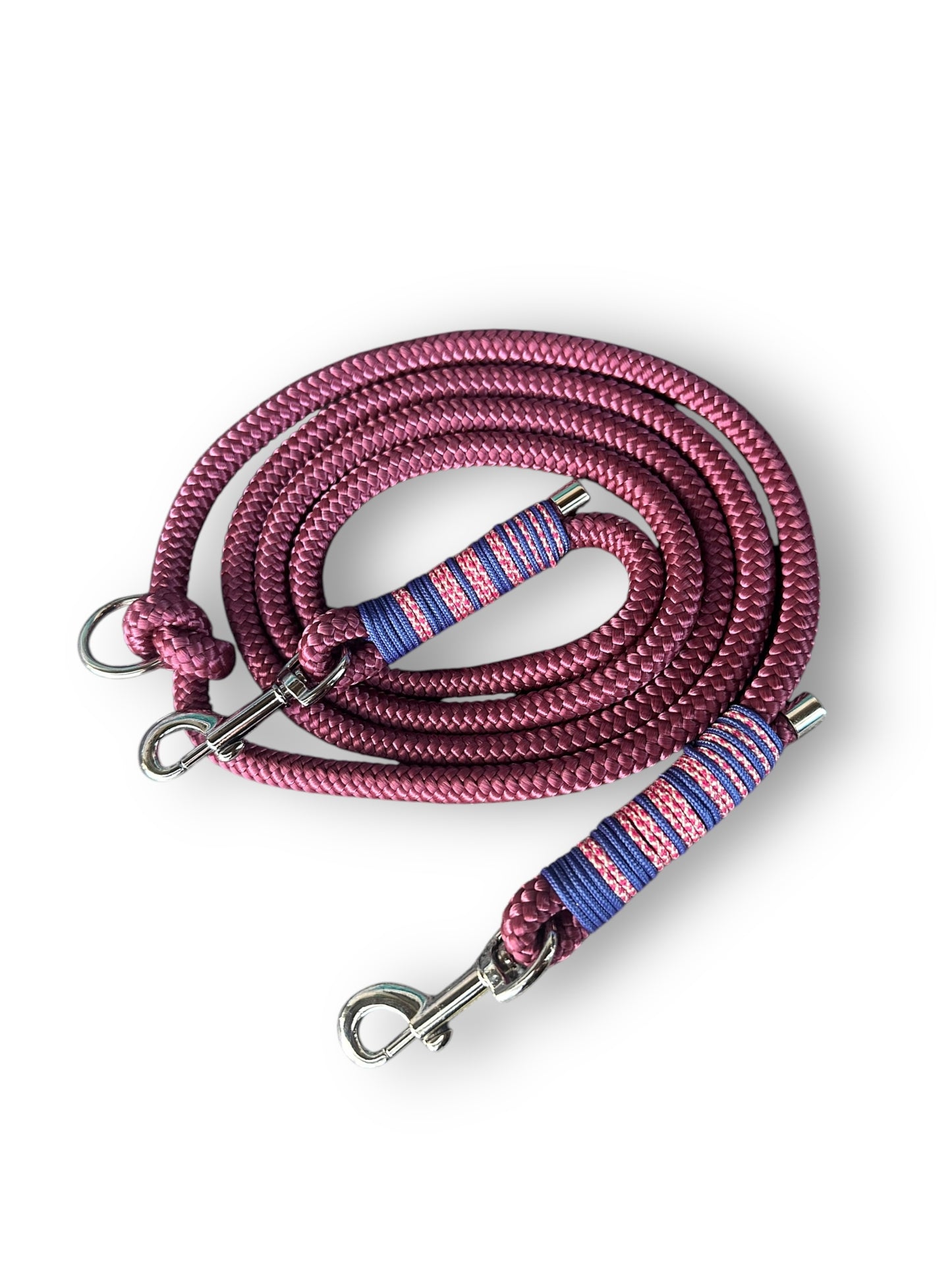 Hundeleine aus Tau in den Farben Aubergine mit lila Umwickelung - Gesamtansicht Leine