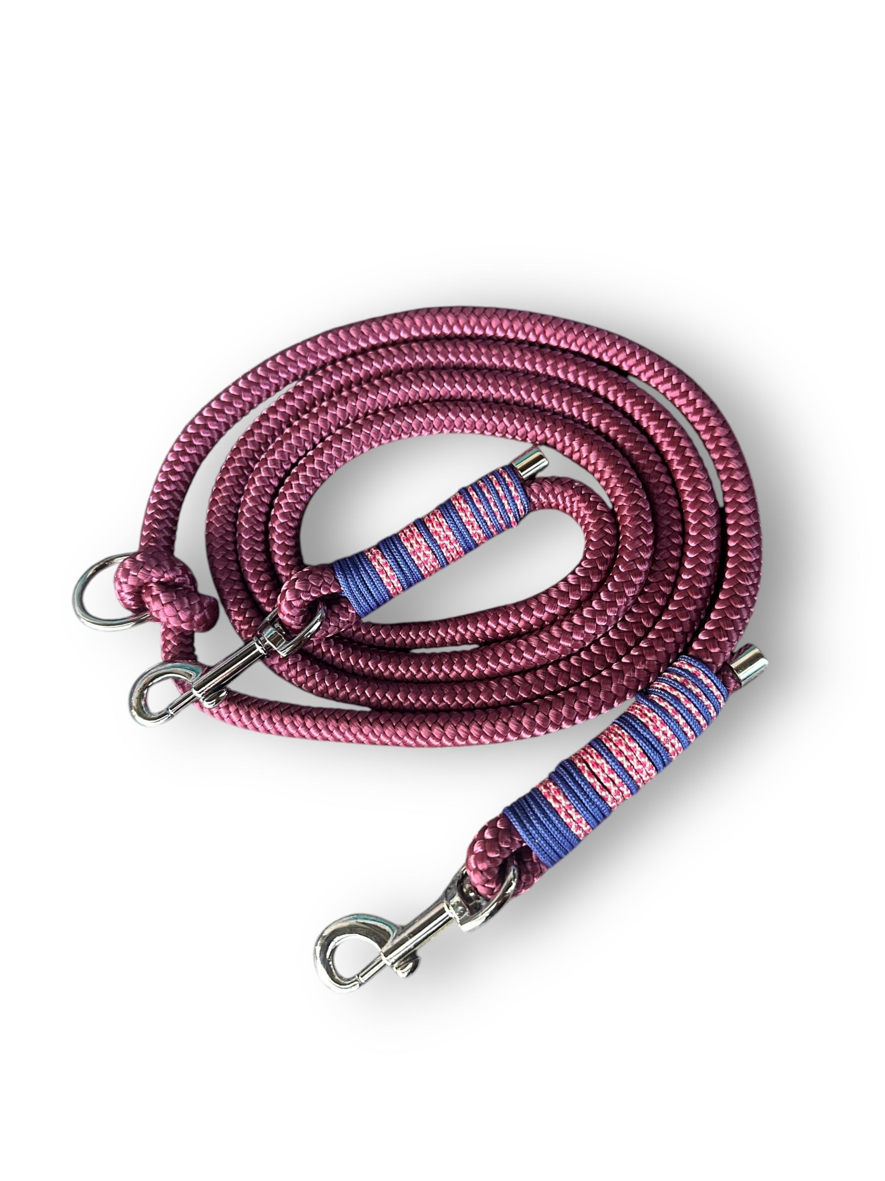 Hundeleine aus Tau in den Farben Aubergine mit lila Umwickelung - Gesamtansicht Leine