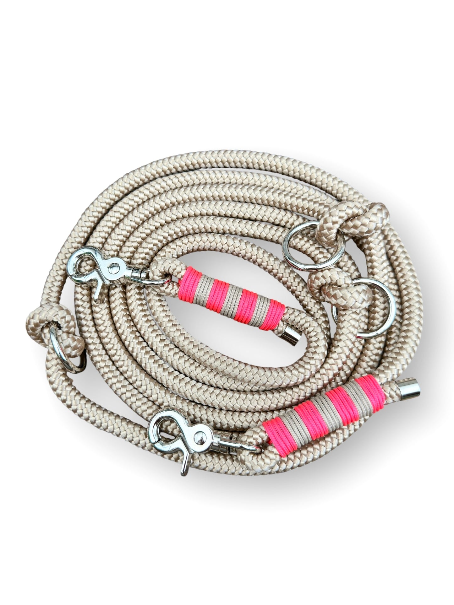 Tau-Leine 10mm bestehend aus "Beige" Seil, "Cerise Rosa & Mocca" Umwickelung