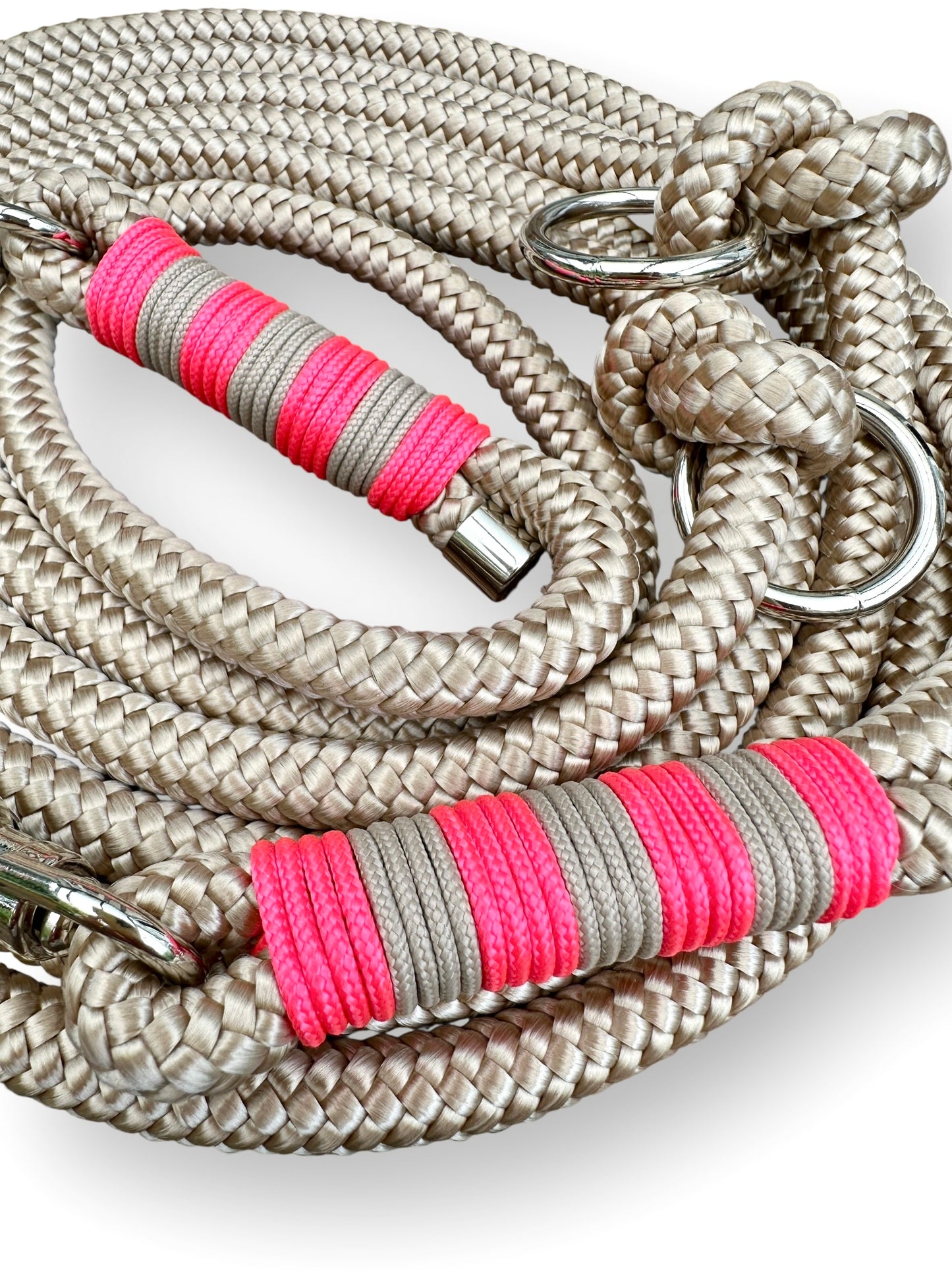 Tau-Leine 10mm bestehend aus "Beige" Seil, "Cerise Rosa & Mocca" Umwickelung
