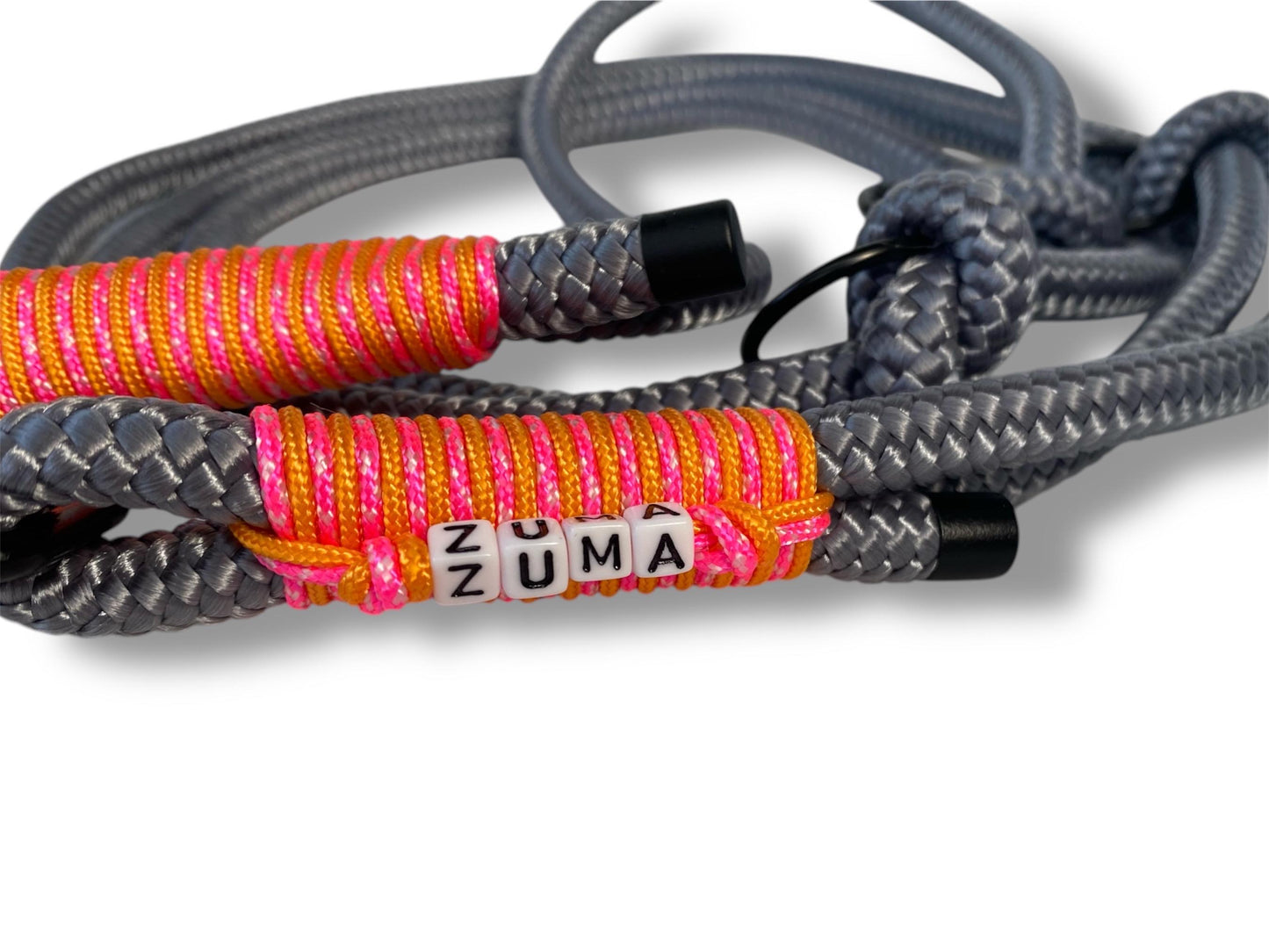 Tau-Leine 10mm bestehend aus "Charcoal Grau" Seil, "Apricot Orange & Neon Pink & White Camo" Umwickelung