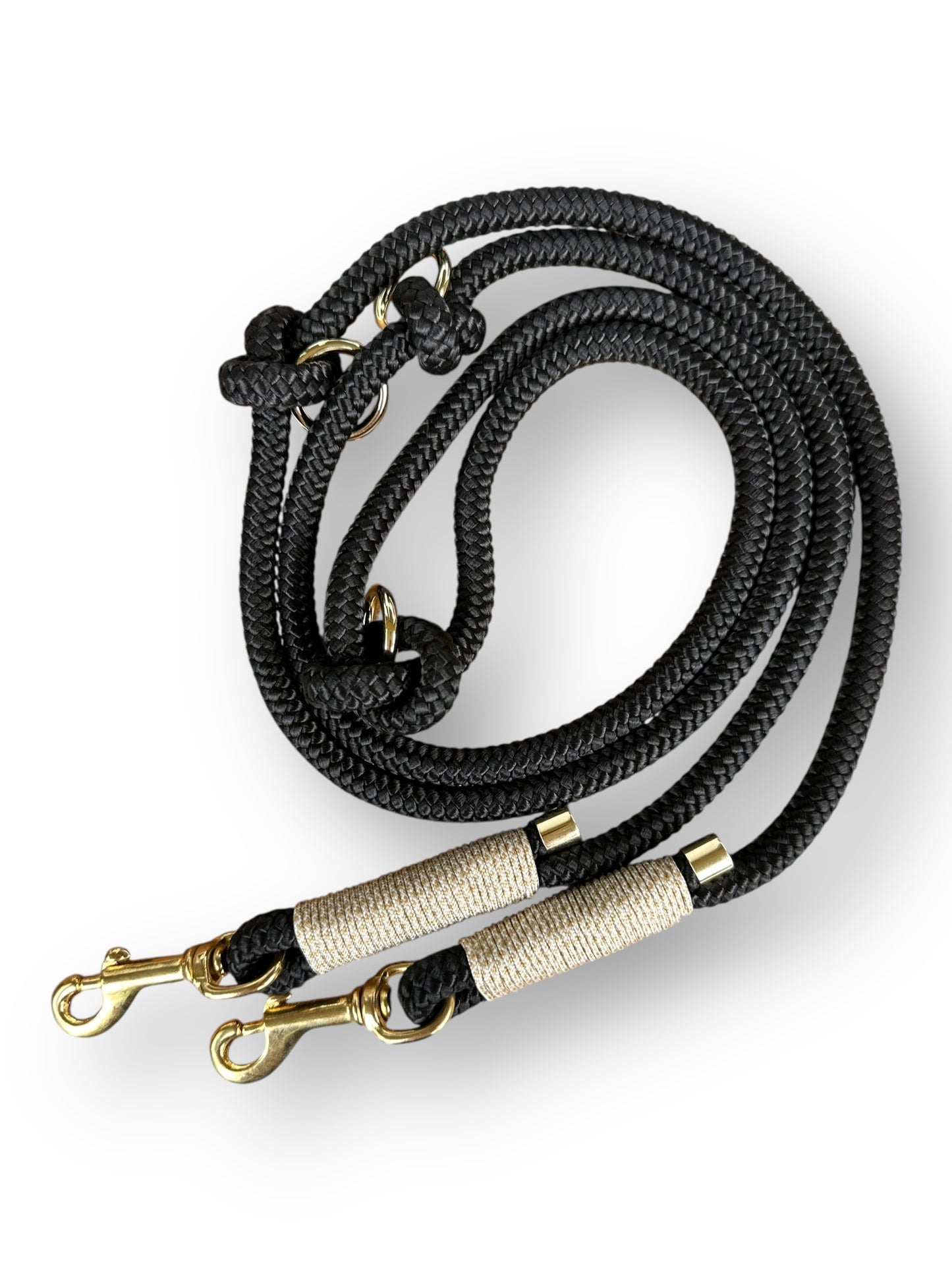 Tau-Leine 10mm bestehend aus "Schwarz" Seil & "White & Gold Diamonds" Umwickelung