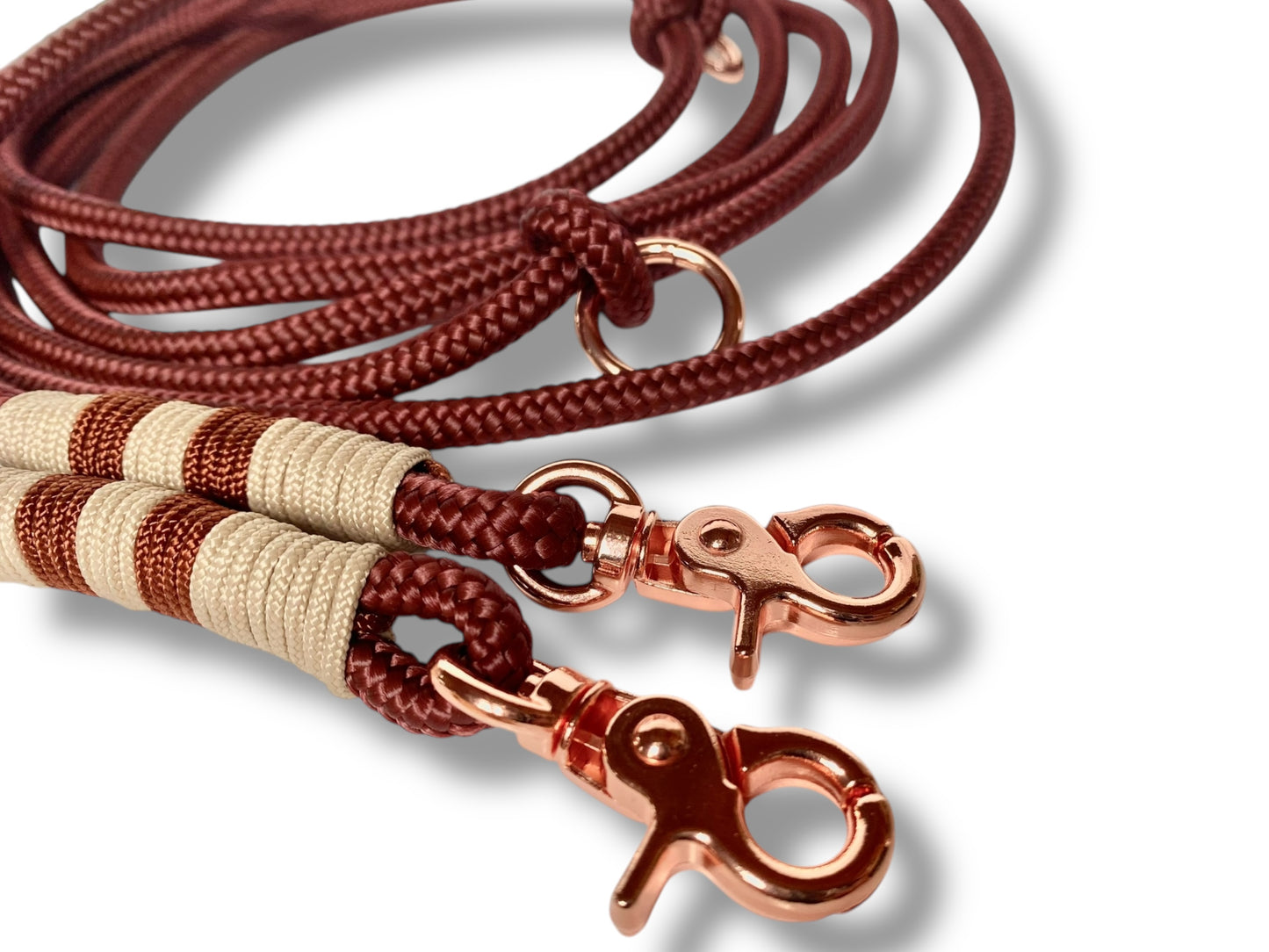 Tau-Leine 8mm bestehend aus "Roasted Aubergine" Seil, "Mocca & Roasted Aubergine" Umwickelung