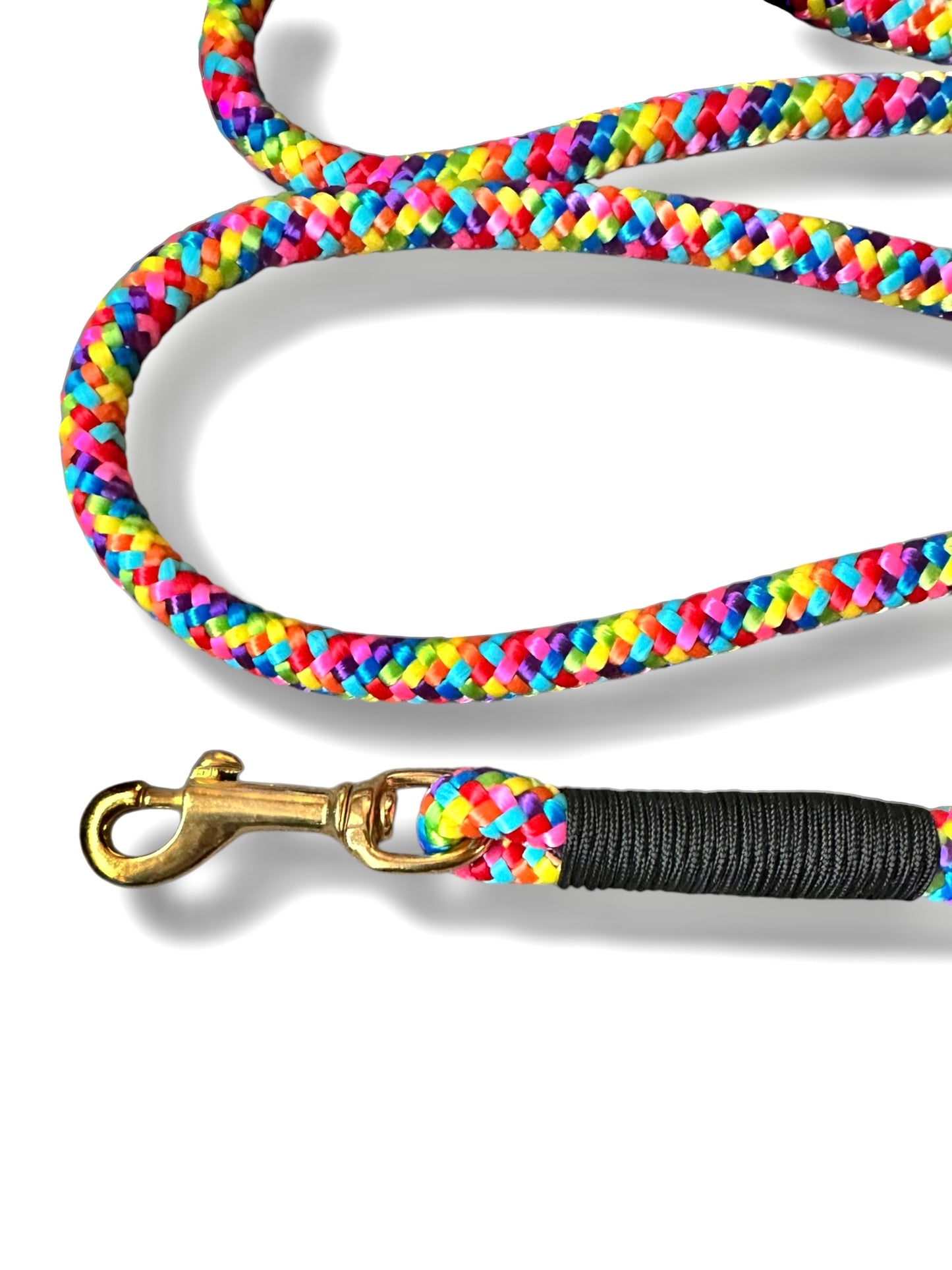 Tau-Leine 10mm, mit fester Handschlaufe, bestehend aus "Rainbow" Seil & "Schwarz" Umwickelung